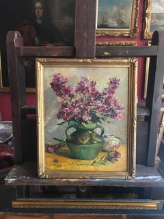 1930’s French Impressionist Signed Oil Still Life of Freshly Cut Flowers