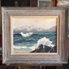 Crashing Waves, Large Signed German Impressionist Oil Painting