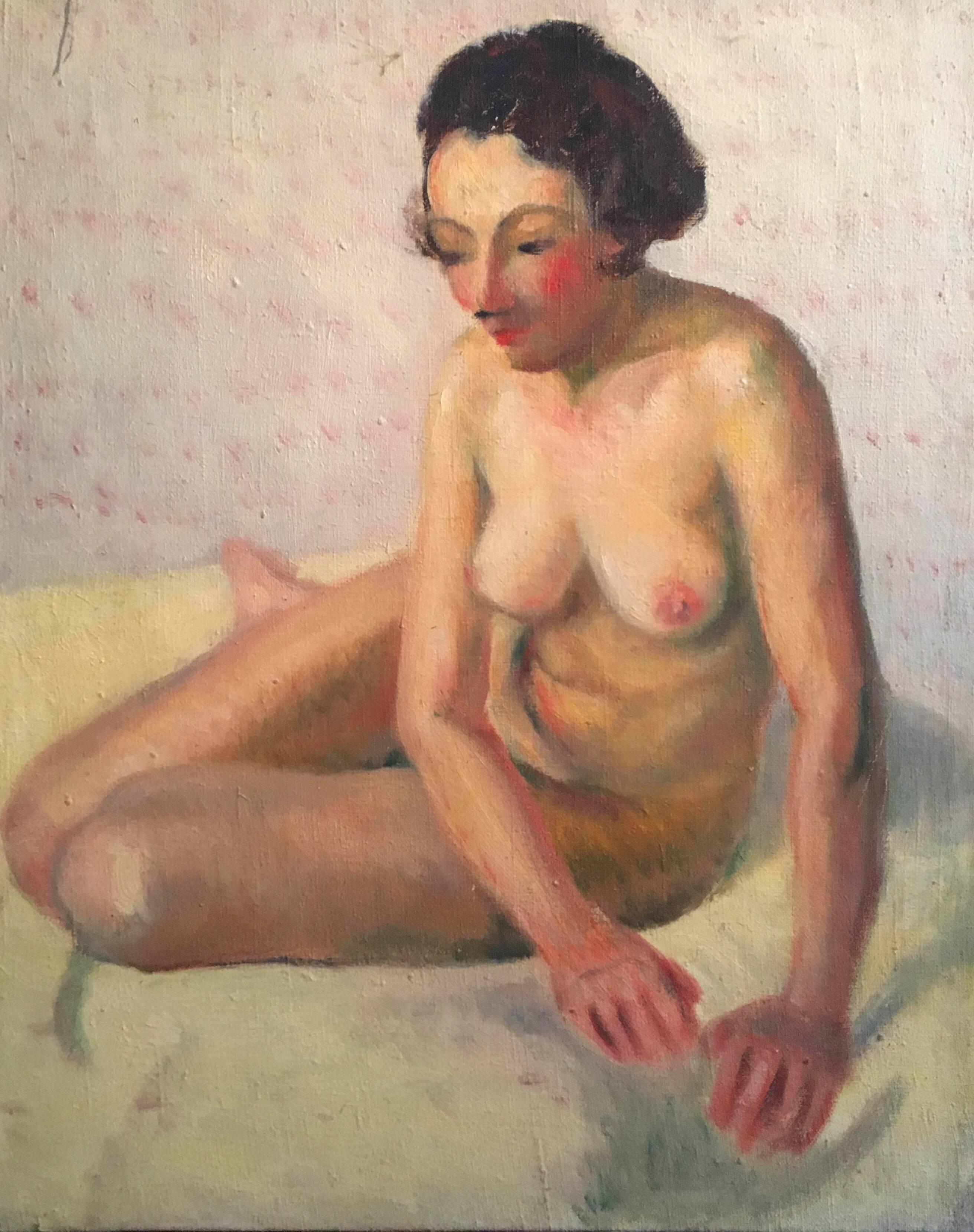 Unknown Nude Painting - Superb Nude French Impressionist 1930’s Oil Painting, The Artists Model