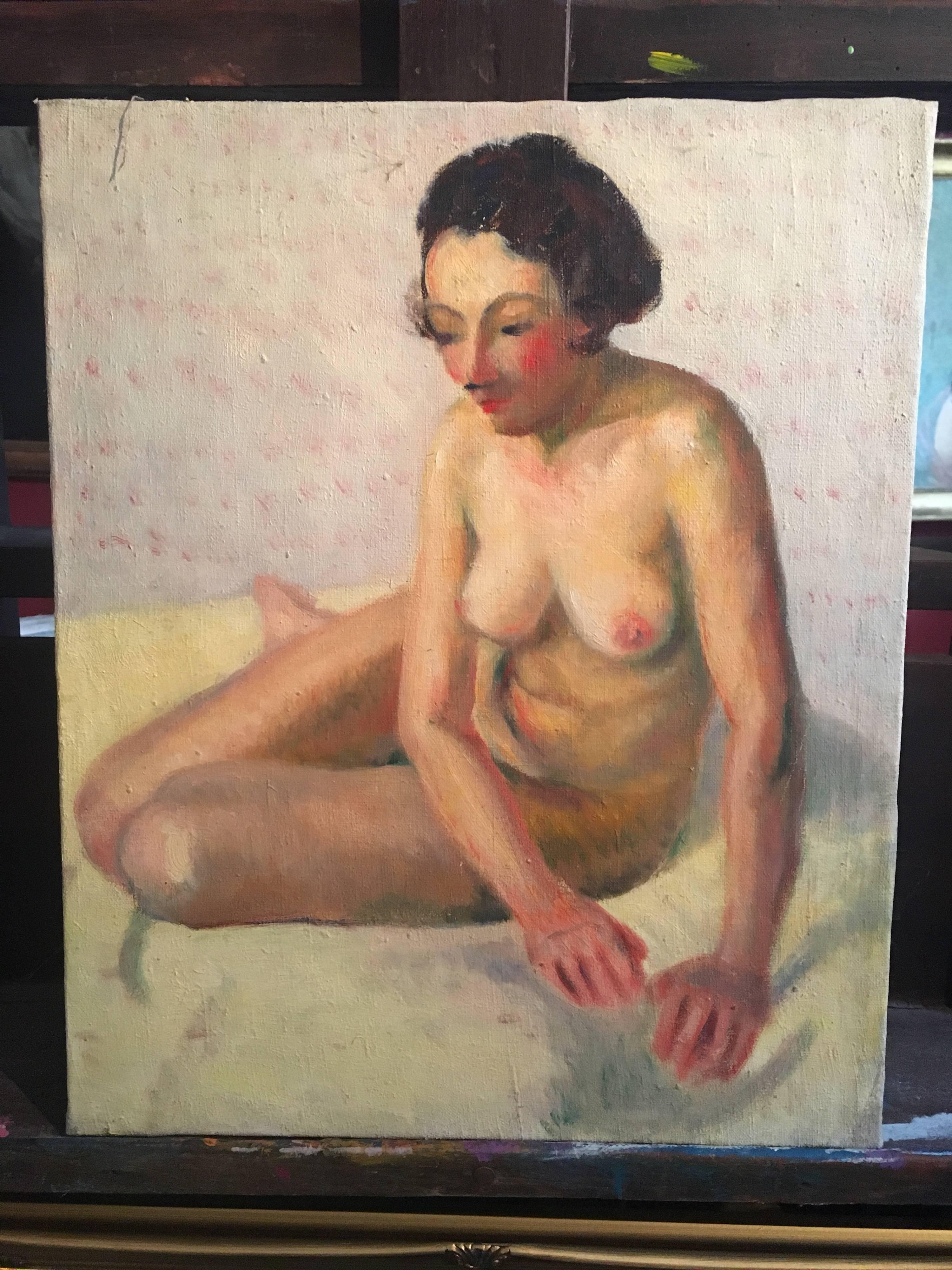 Superb Nude French Impressionist 1930’s Oil Painting, The Artists Model 1