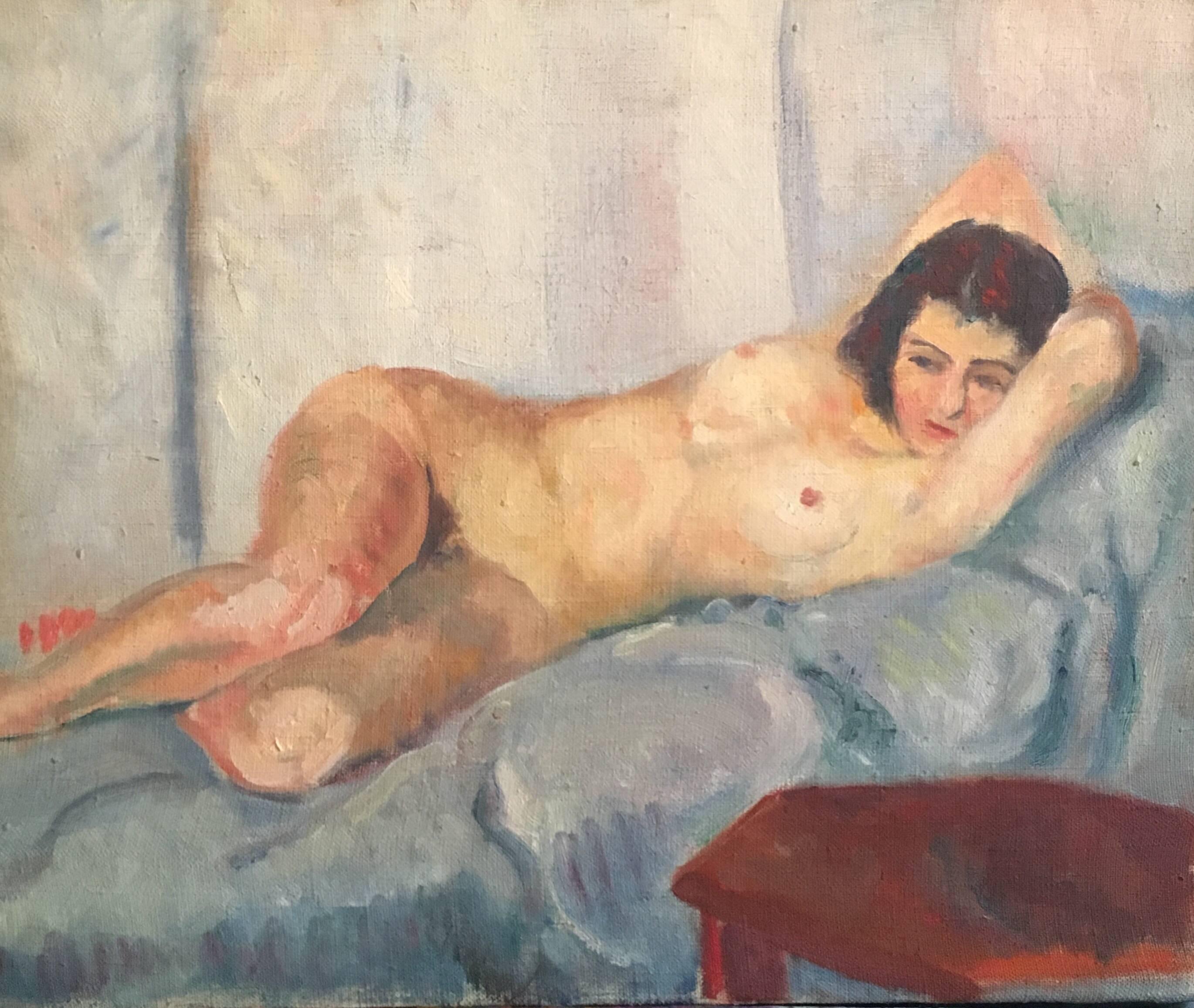 Unknown Portrait Painting - Lovely Nude French Impressionist 1930’s Oil Painting 