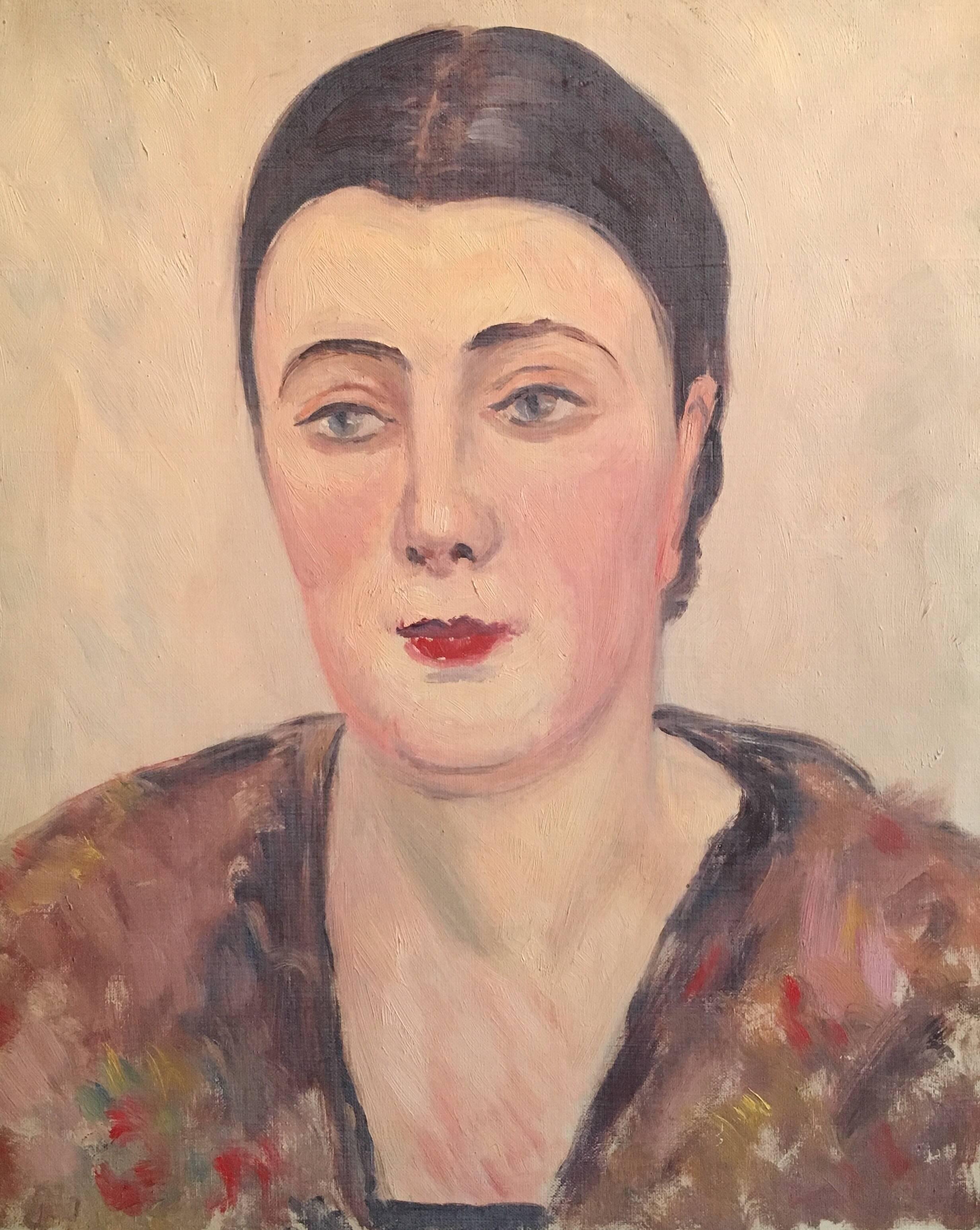 Unknown Interior Painting - Portrait of a Lady, French Impressionist 1930’s Oil Painting 