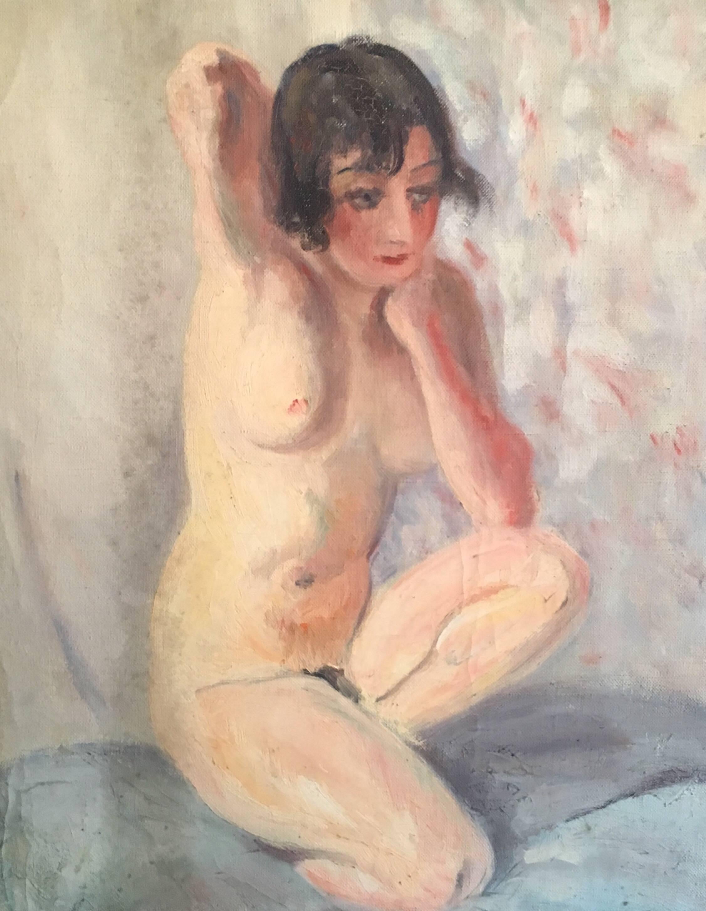 Unknown Portrait Painting - The Nude Model, French Impressionist 1930’s Oil Painting 