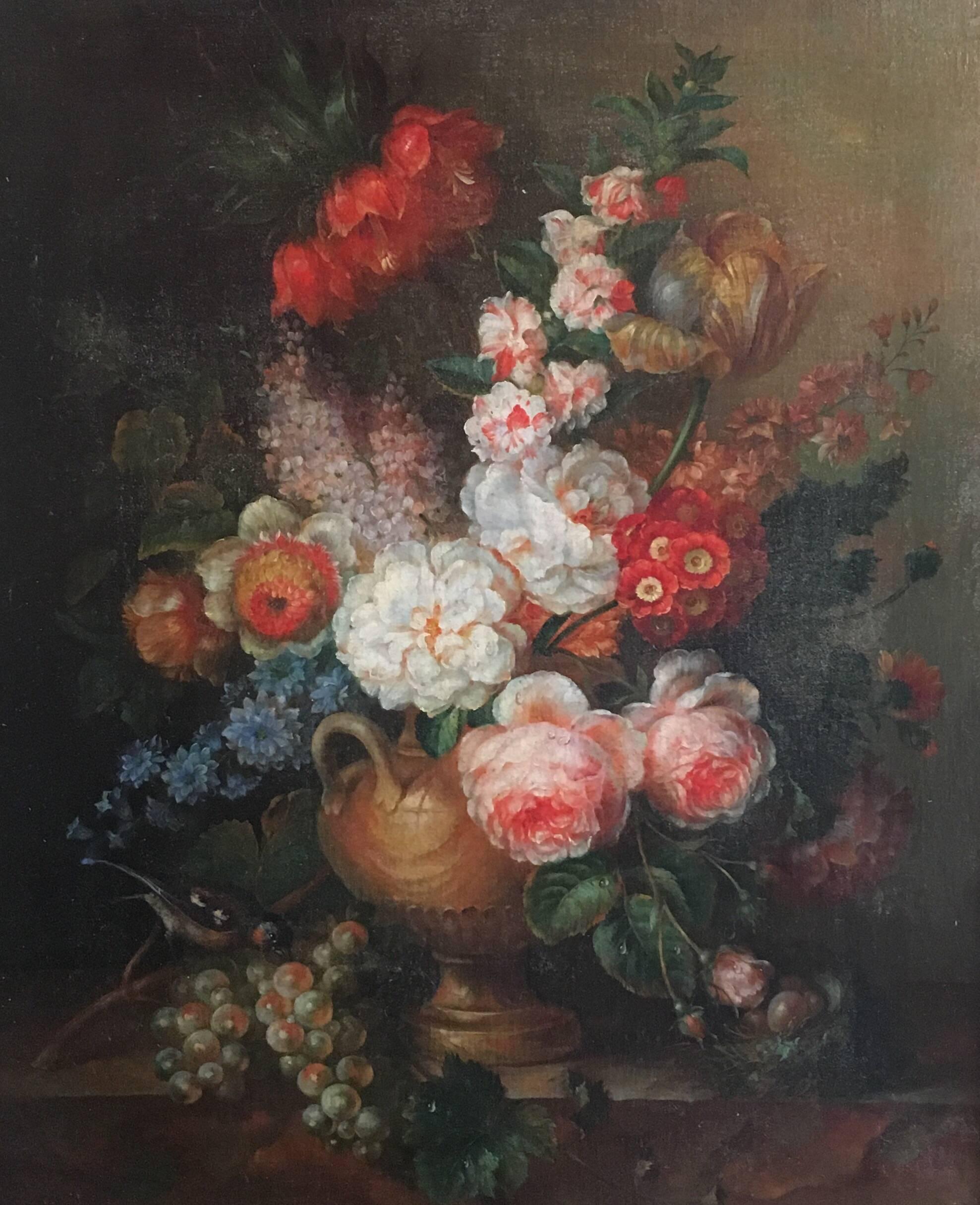 Unknown Interior Painting - Classical Still Life Floral Display Oil Painting - Large Size