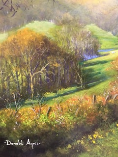 Exmoor Spring Landscape with Sheep & Daffodils, Signed British Oil Painting
