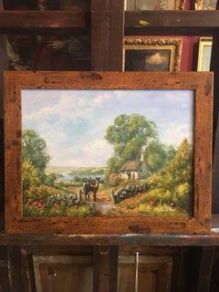 Farmer and Horse English Country Cottage, Signed Oil