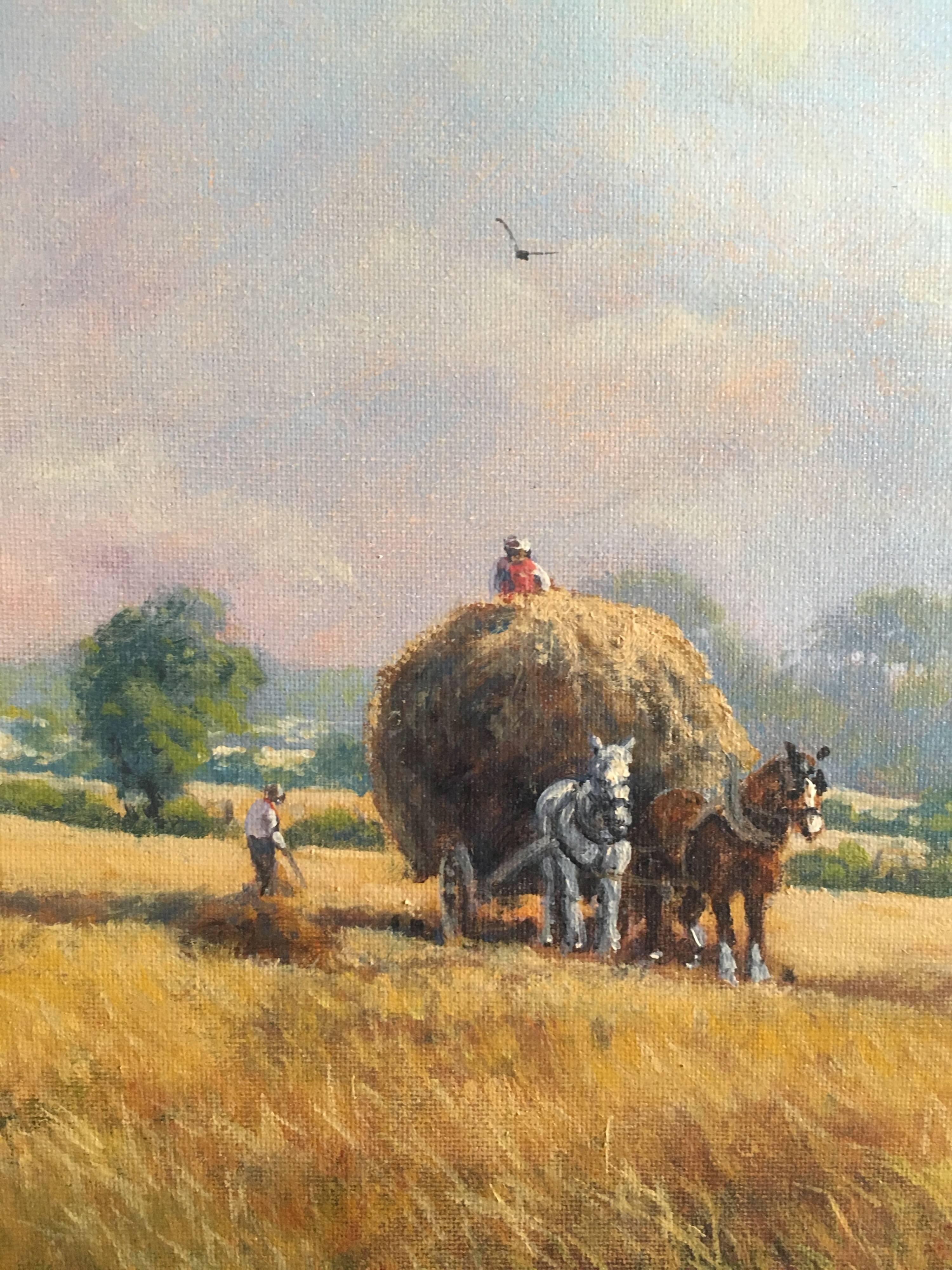 Gathering the Harvest, Fine British Oil Painting, Signed - Brown Landscape Painting by Donald Ayres