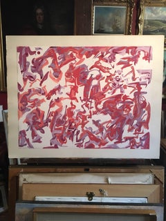 Large French Abstract Painting, Watercolour, Signed