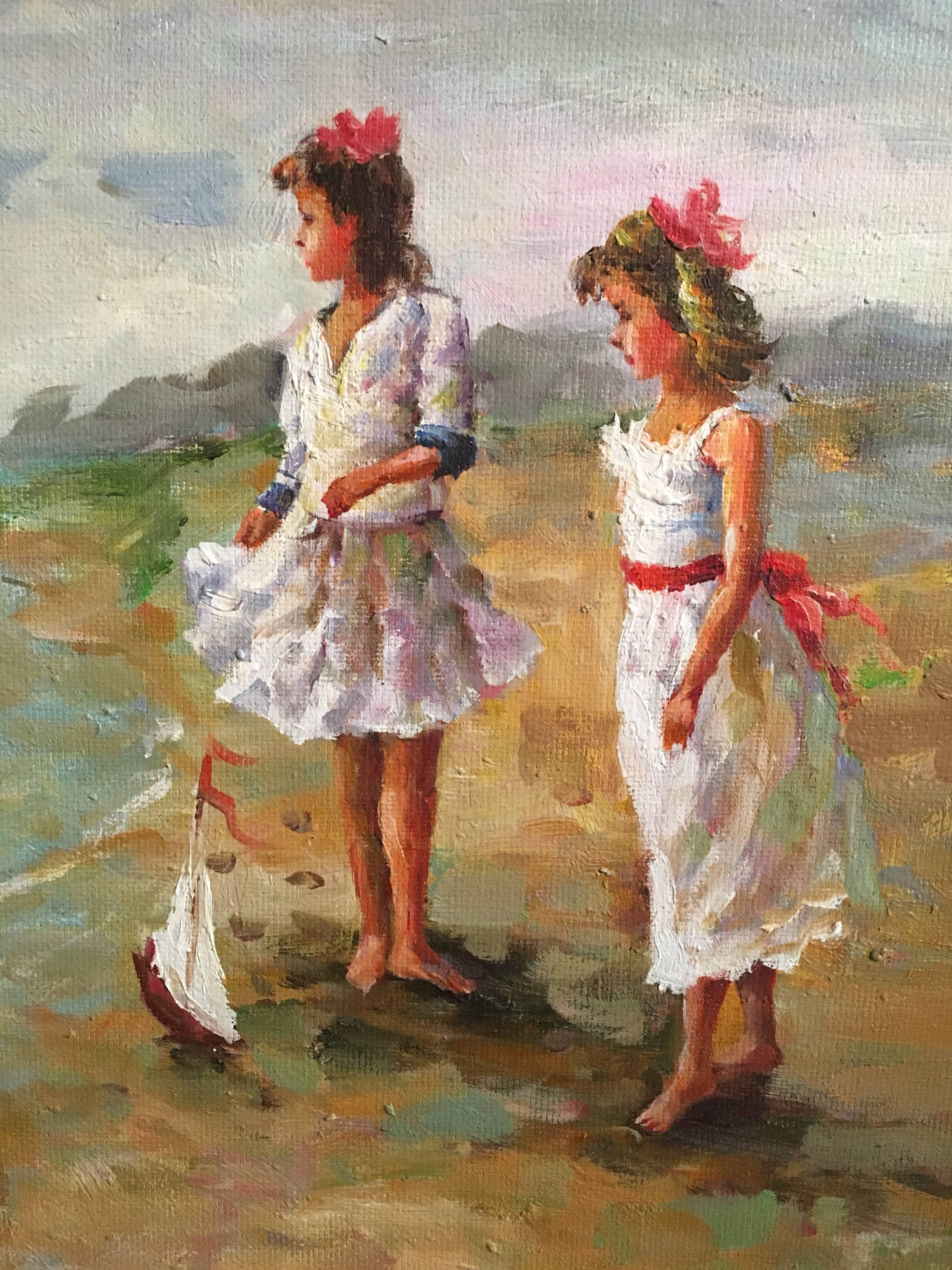 two ladies in a boat painting