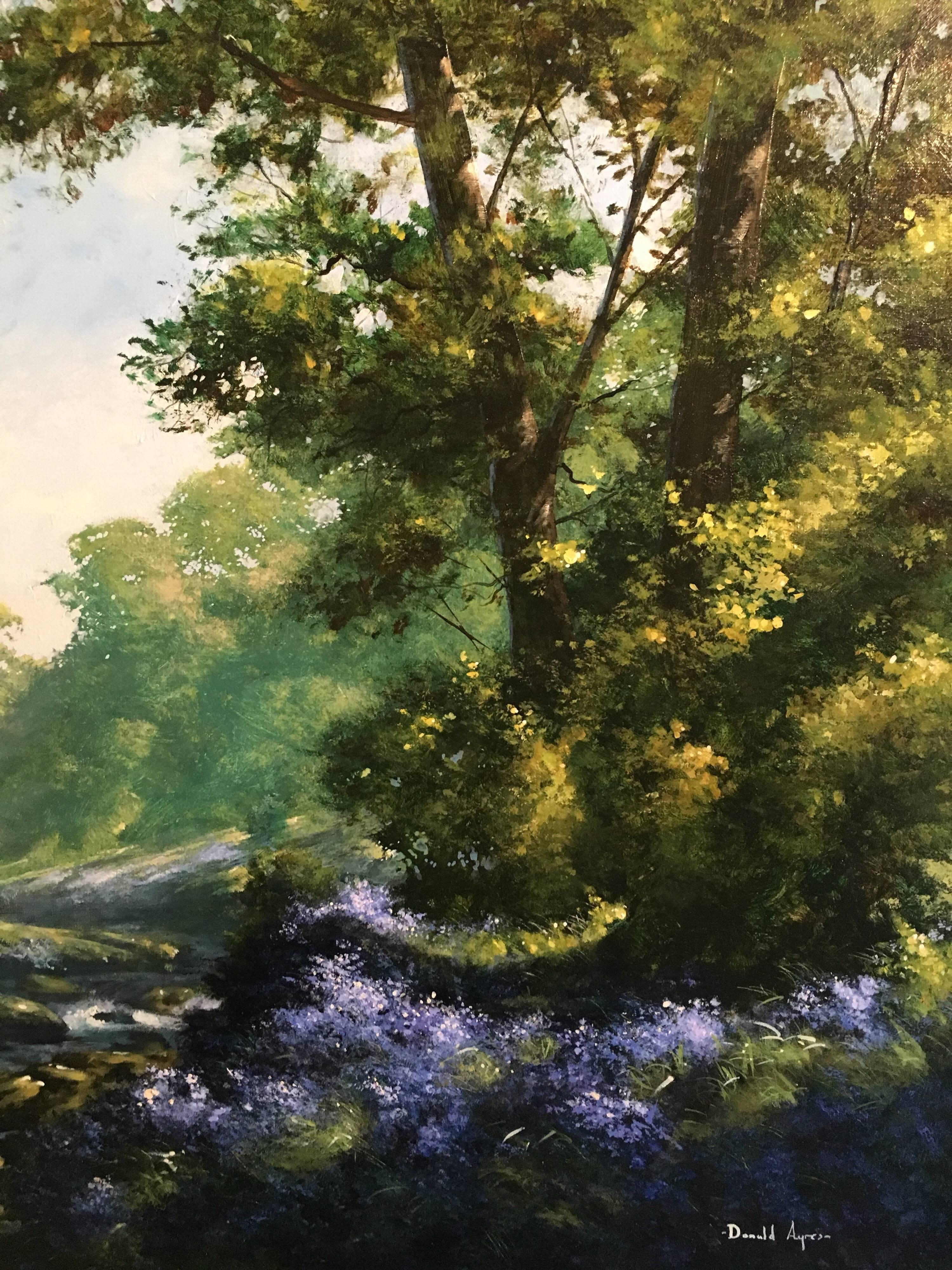 Large English Oil, Bluebell Fields by a River Cottage in Exmoor 1
