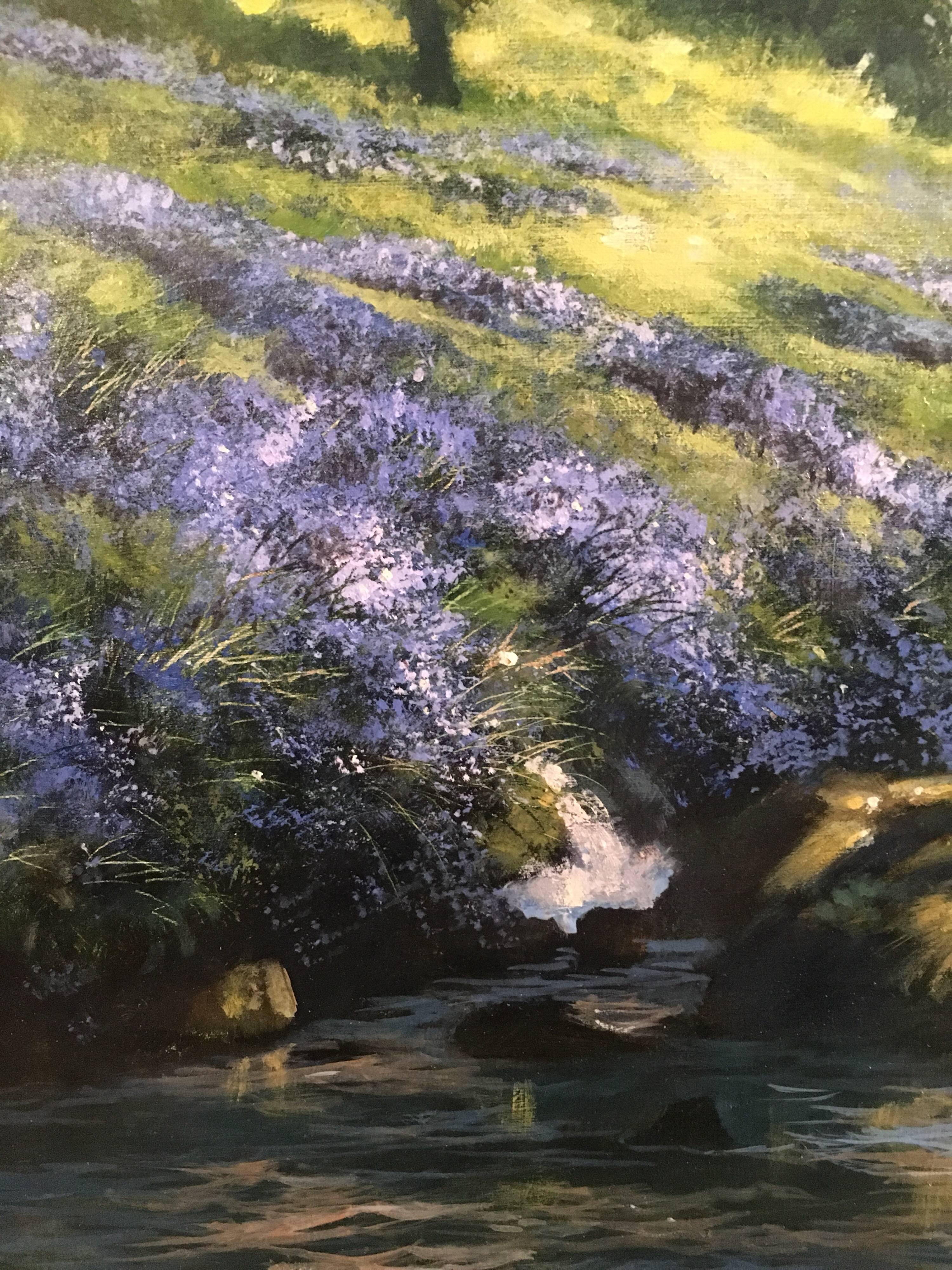Large English Oil, Bluebell Fields by a River Cottage in Exmoor 2