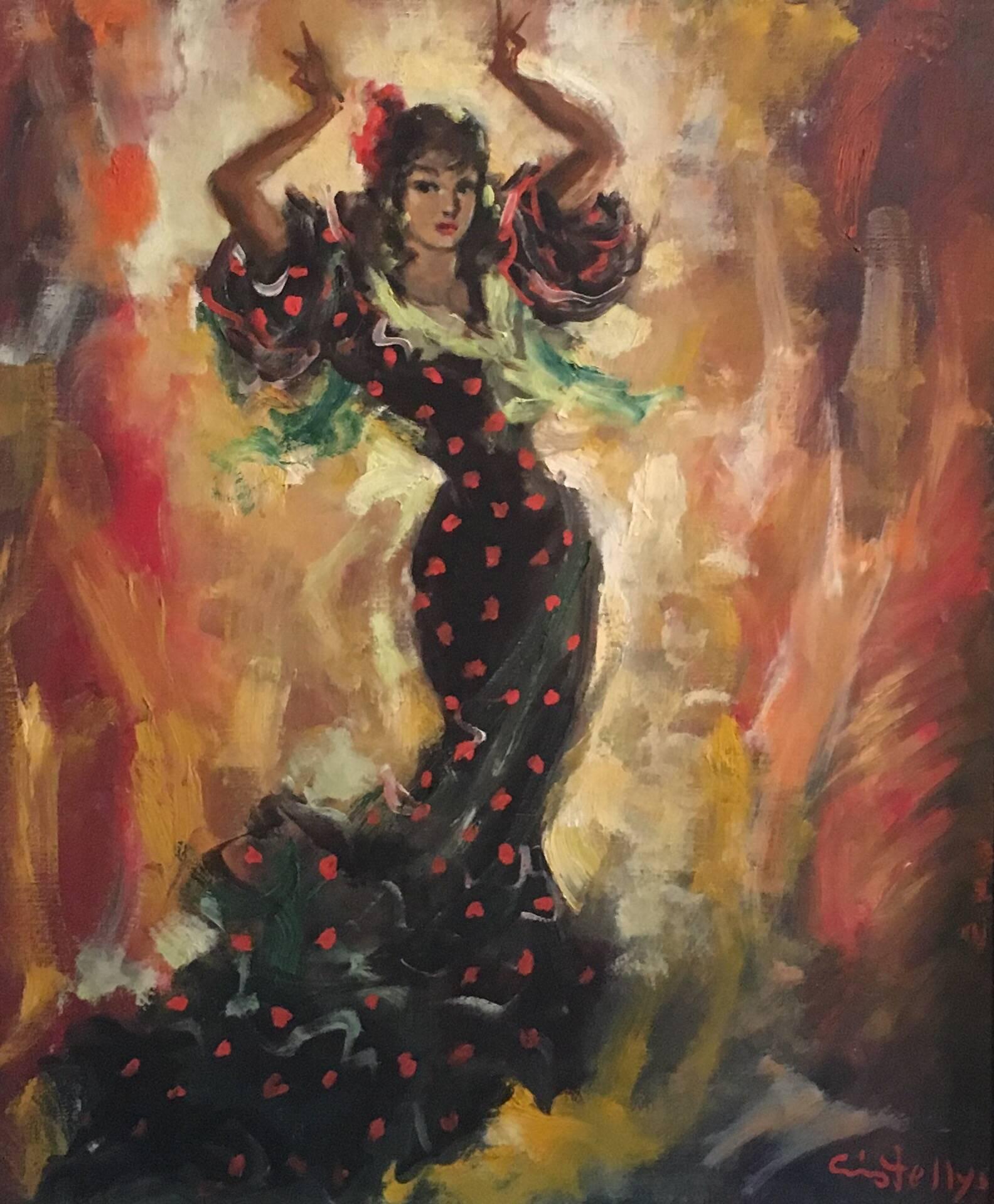 Unknown Figurative Painting - ‘Rita’ Spanish Flamenco Dancer Signed Oil Painting 