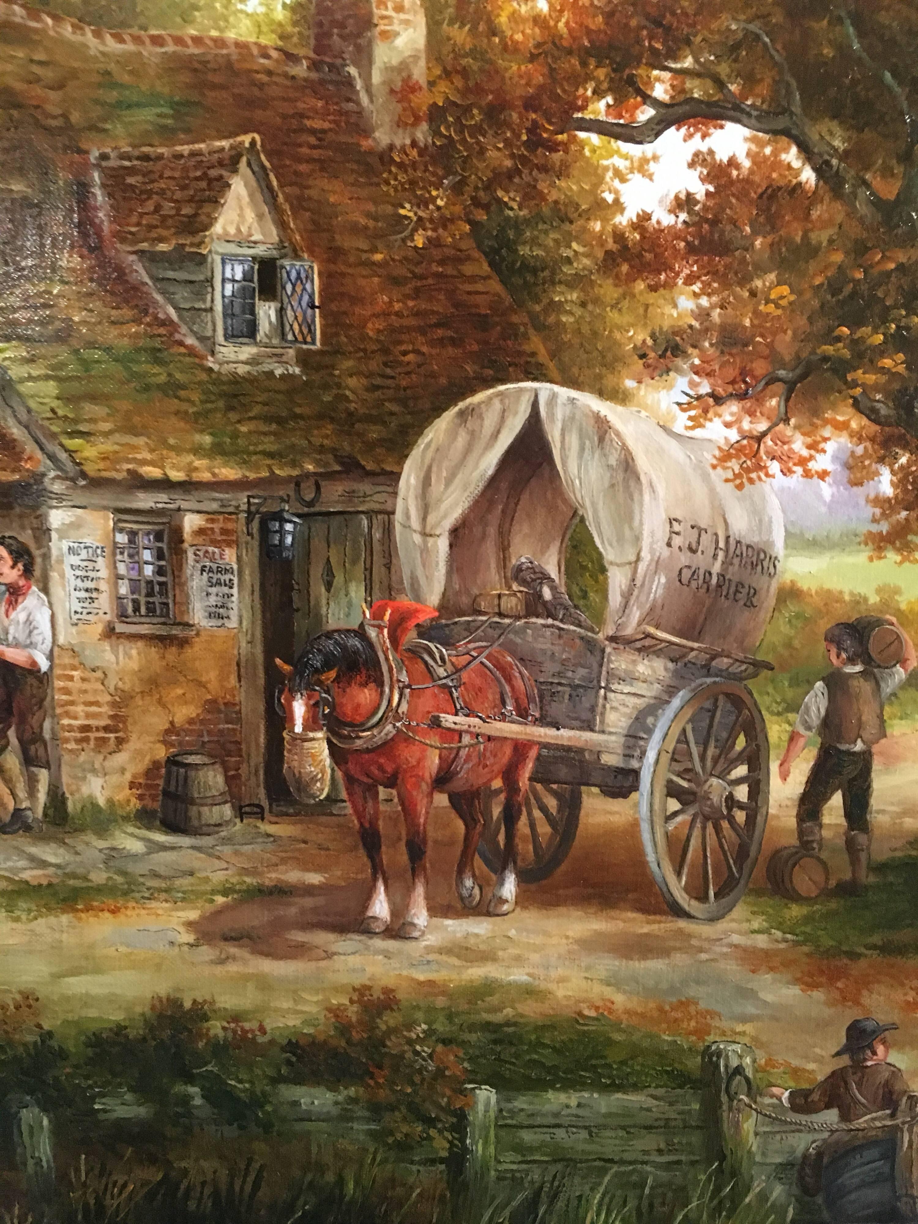 The Ferry Inn, Large Traditional English Oil, Signed - Victorian Painting by John Sinclair-Black