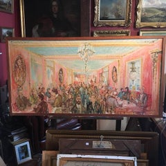 Le Cafe Procope, Paris, Huge French Oil Painting, Signed