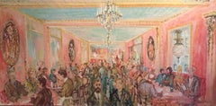 Vintage Le Cafe Procope, Paris, Huge French Oil Painting, Signed