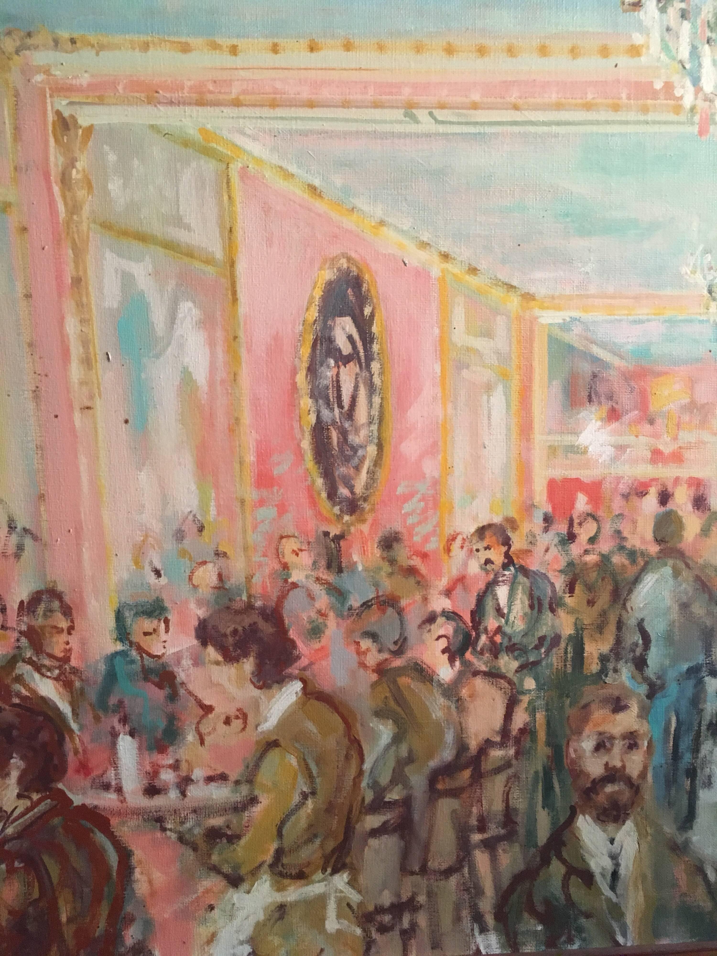 Le Cafe Procope, Paris, Huge French Oil Painting, Signed 1