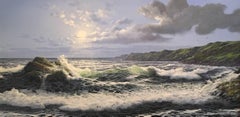 Rugged Coastline and Crashing Waves, Signed Oil