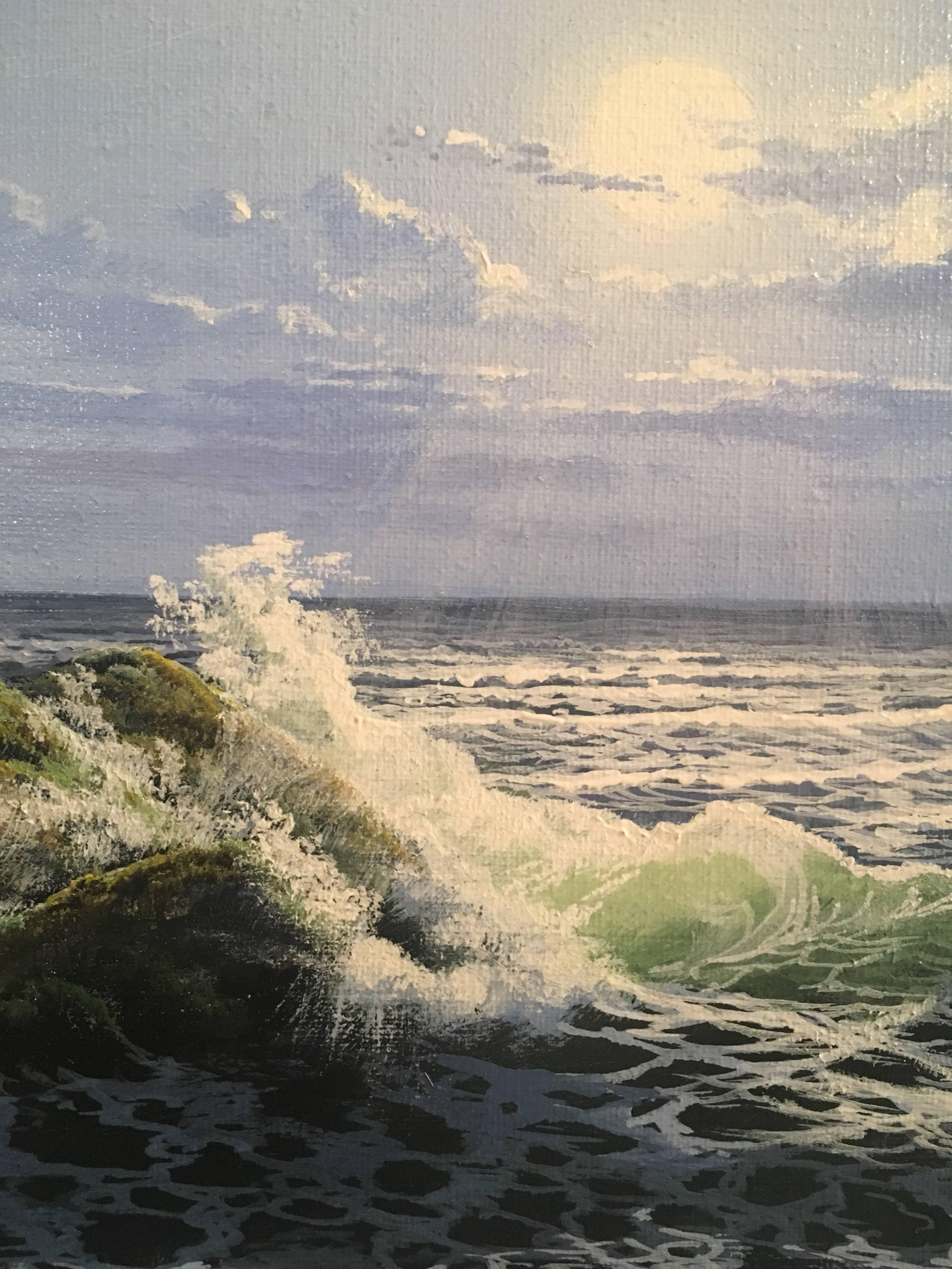 Rugged Coastline and Crashing Waves, Signed Oil - Impressionist Painting by Brian Horswell