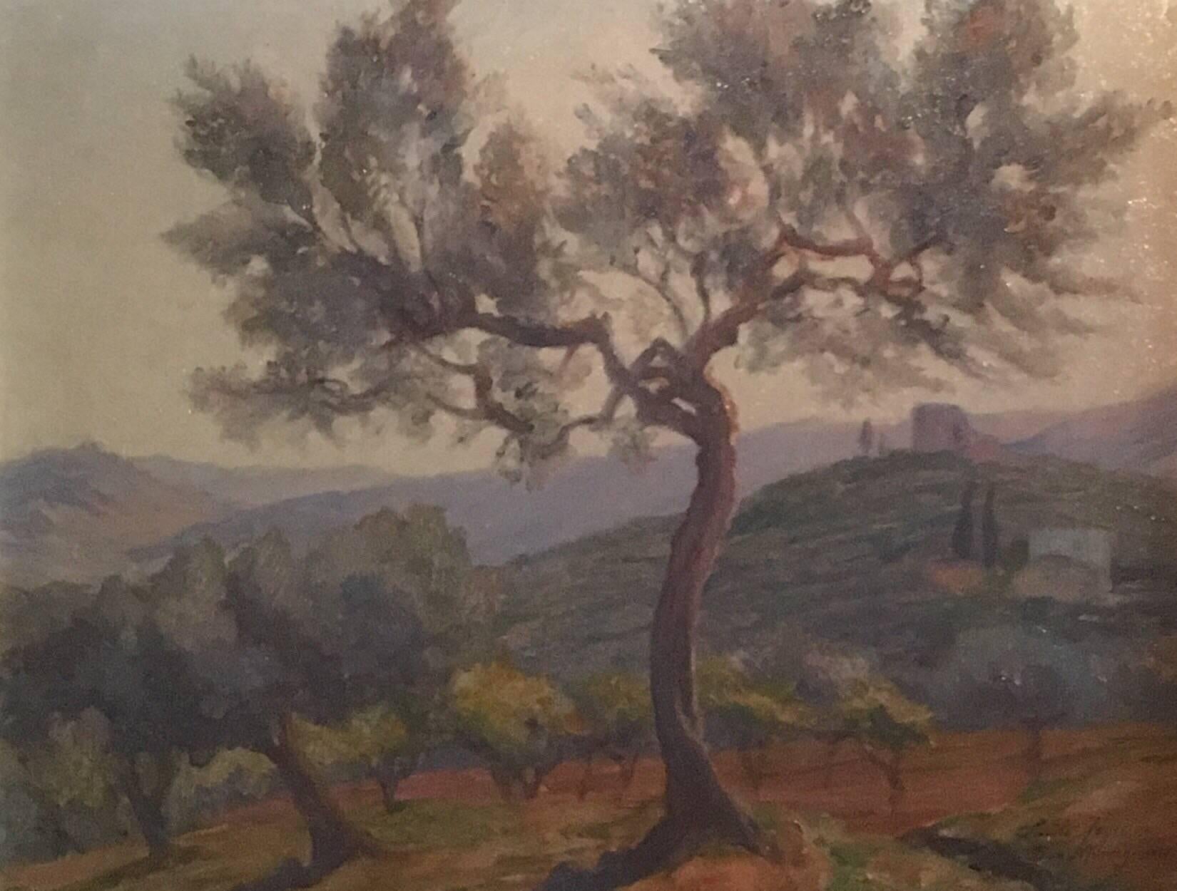 Landscape Painting Unknown - Paysage de San Gimignano, Toscane, peinture à l'huile signée 