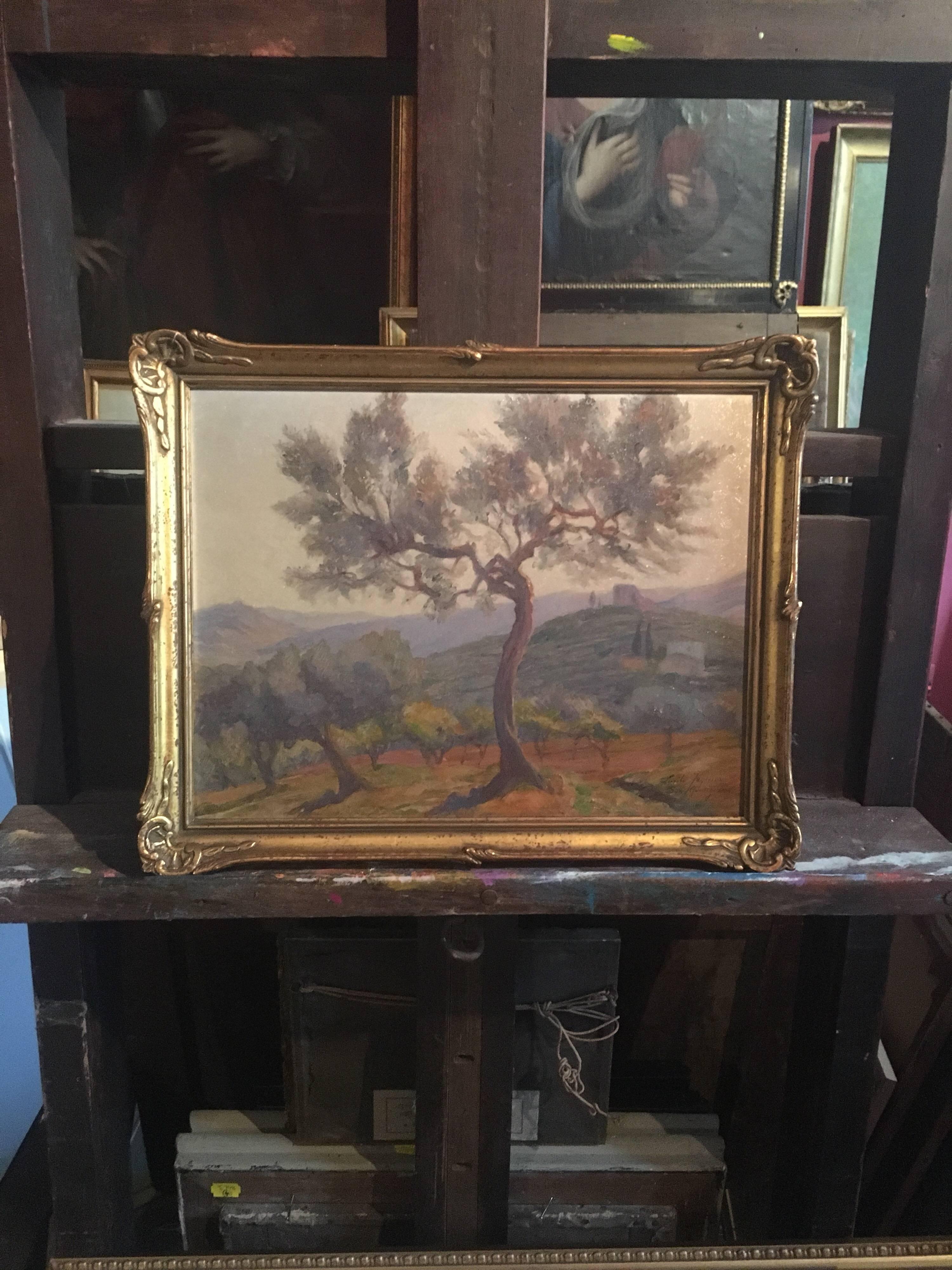 Paysage de San Gimignano, Toscane, peinture à l'huile signée  - Painting de Unknown