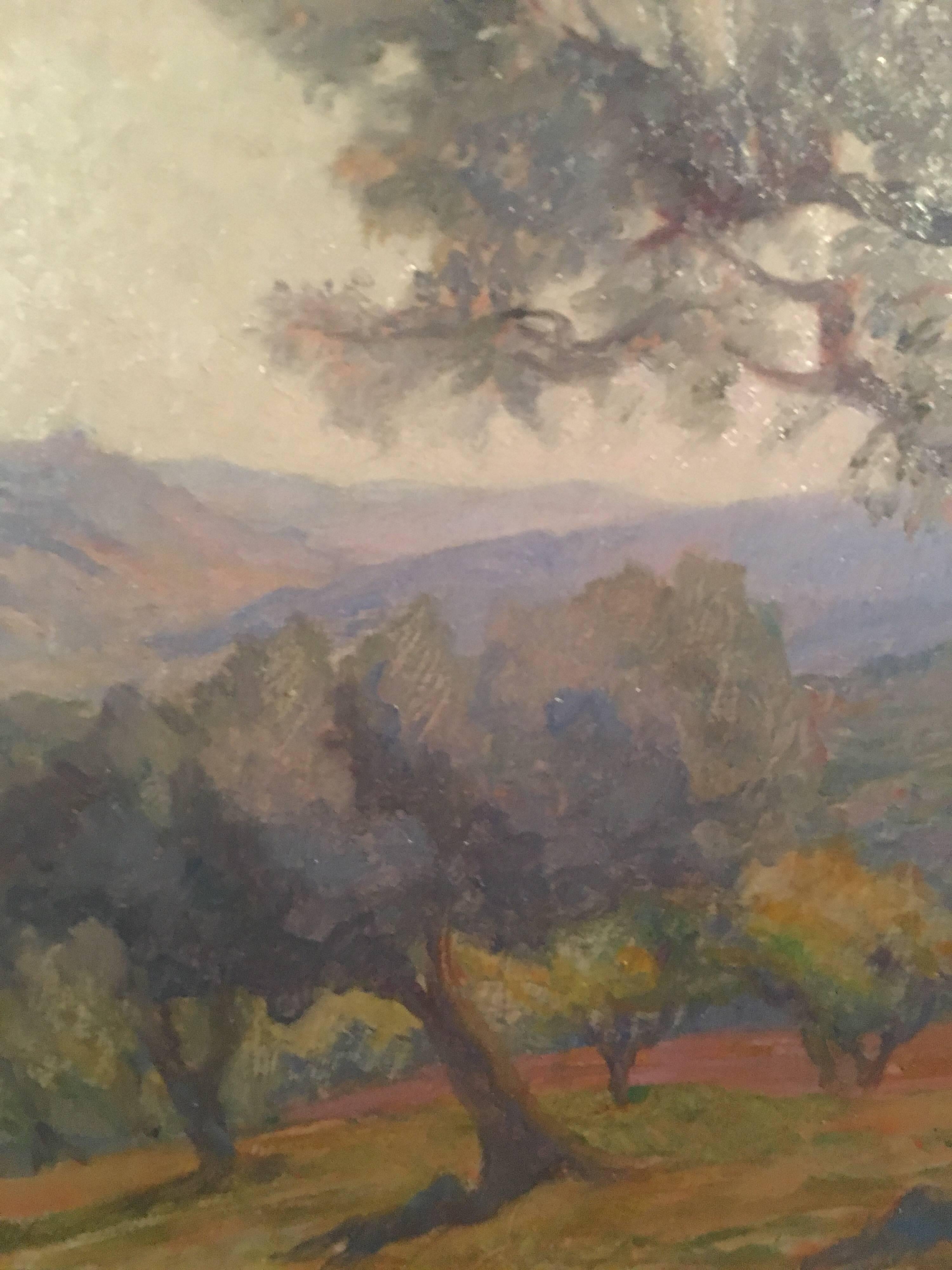 Paysage de San Gimignano, Toscane, peinture à l'huile signée  en vente 1