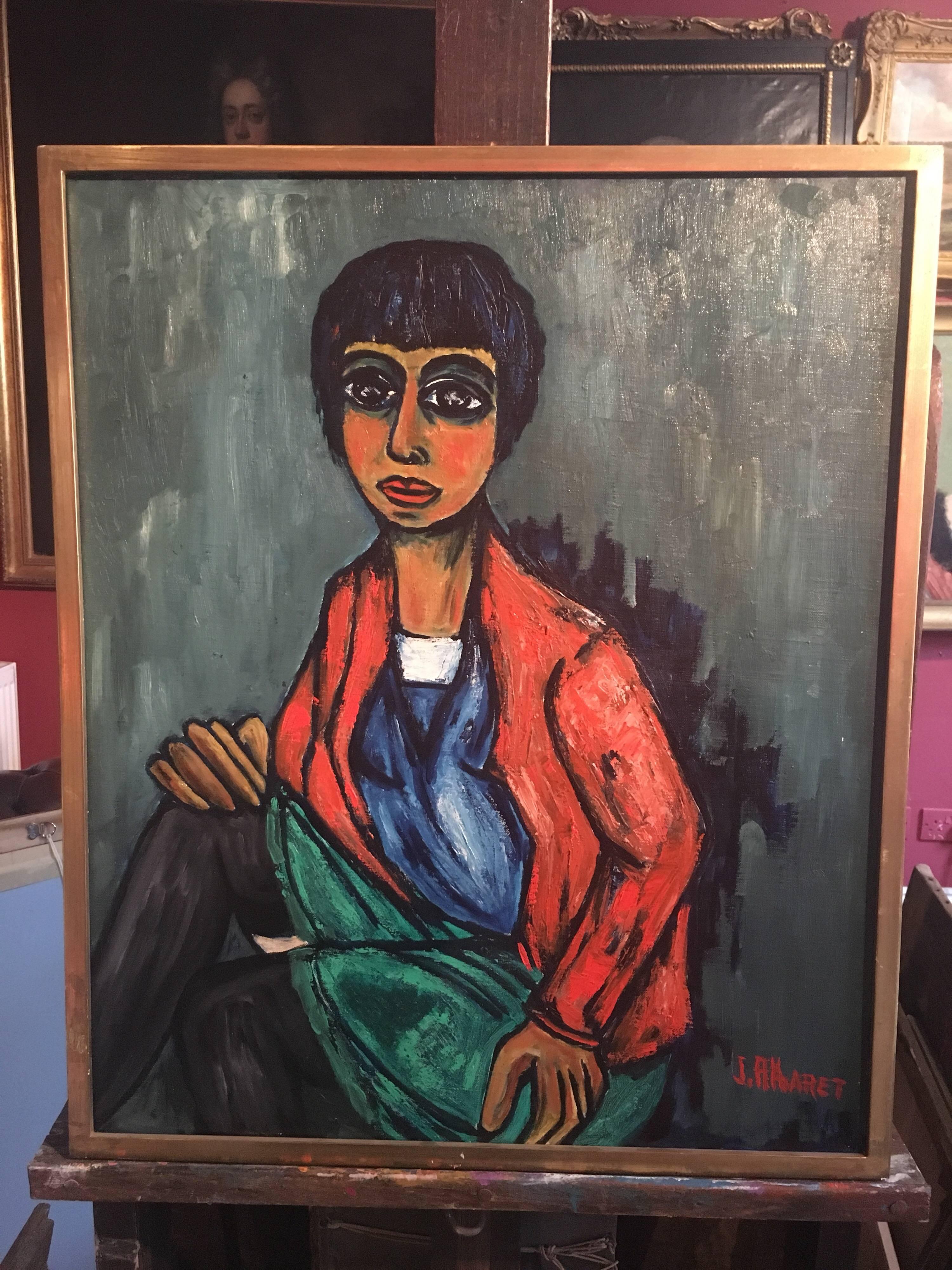 Porträt einer stilvollen Dame aus den 1960er Jahren, signiertes Ölgemälde  – Painting von Unknown