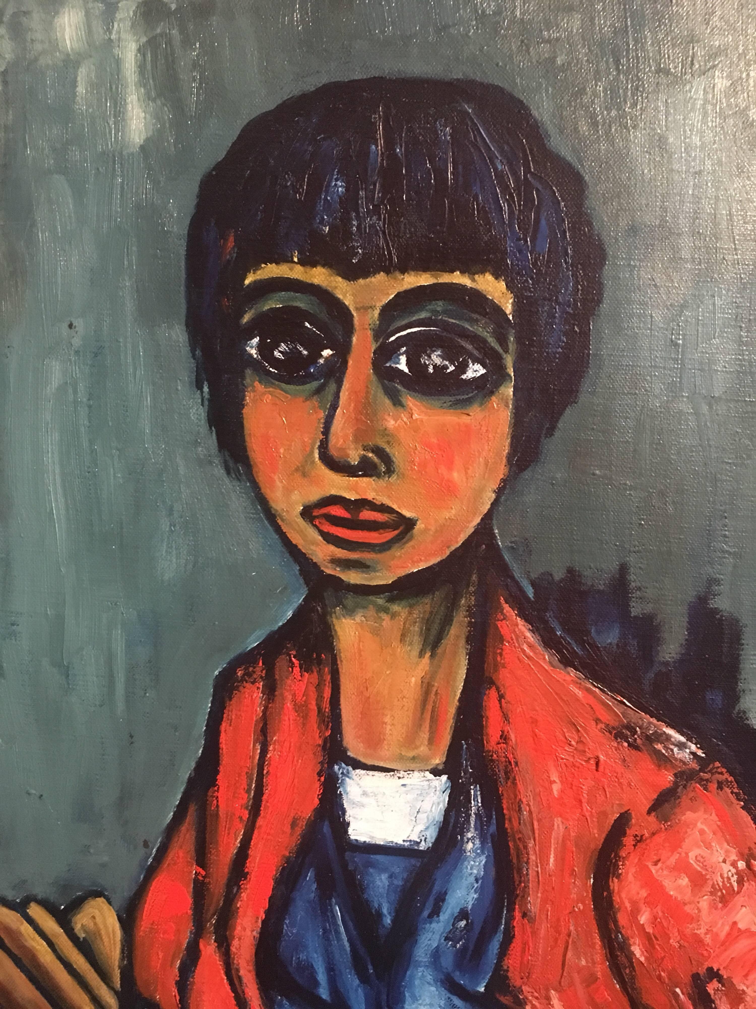 Portrait d'une femme élégante des années 1960, peinture à l'huile signée  - Gris Abstract Painting par Unknown