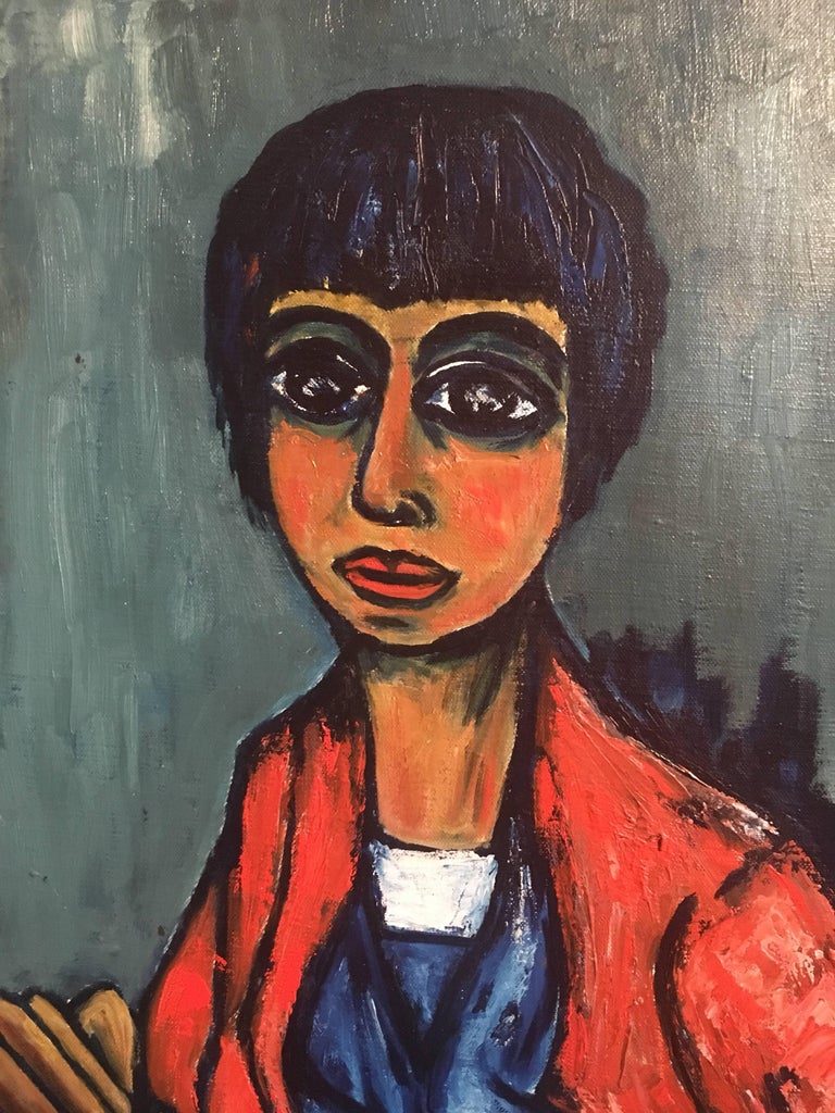 Portrait of a Stylish 1960's Lady, Signed Oil Painting  For Sale 1