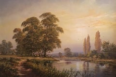 The Tranquil River, Large English Oil Painting, Signed 