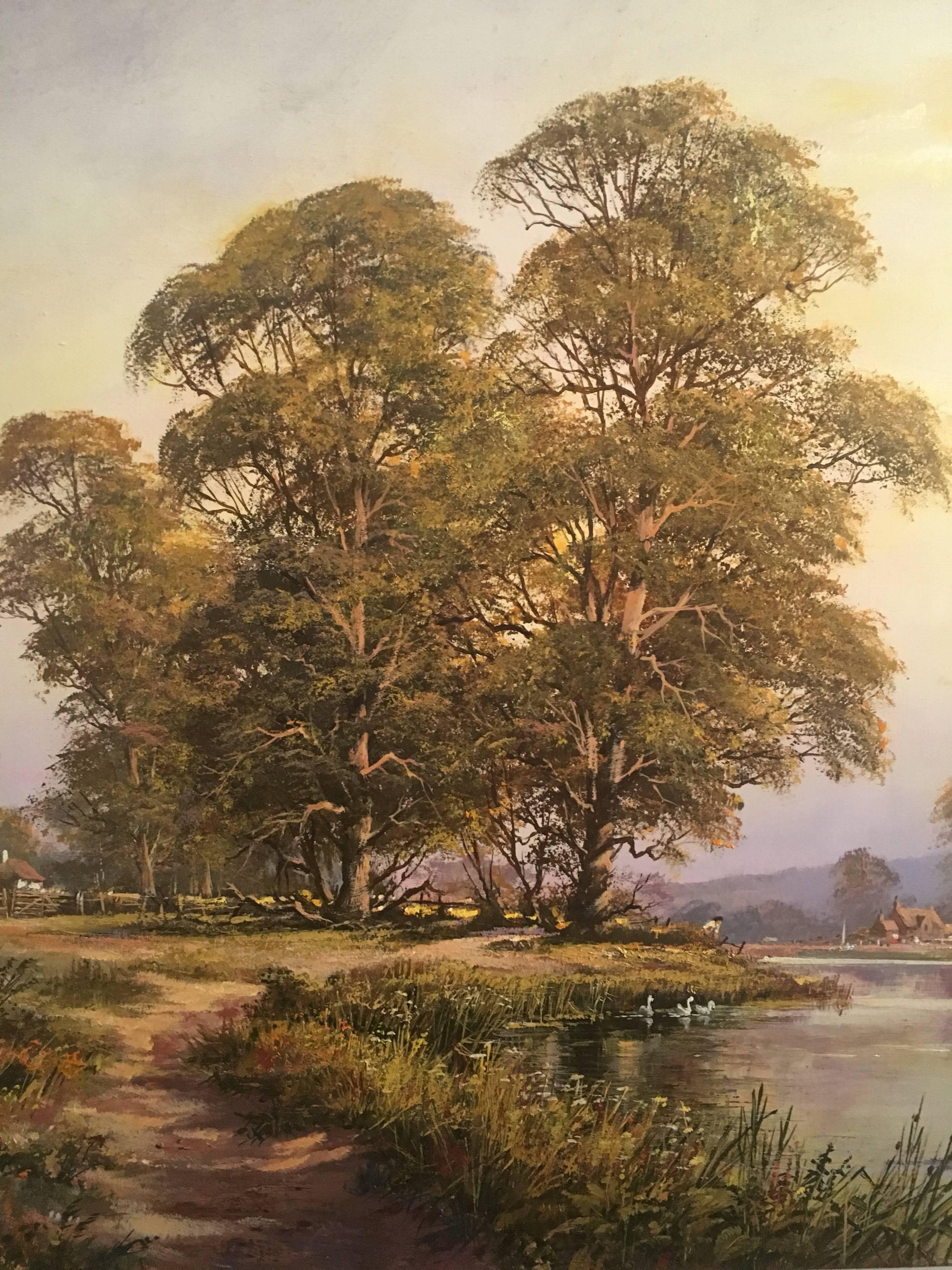 The Tranquil River, Large English Oil Painting, Signed  - Brown Still-Life Painting by Don Vaughan