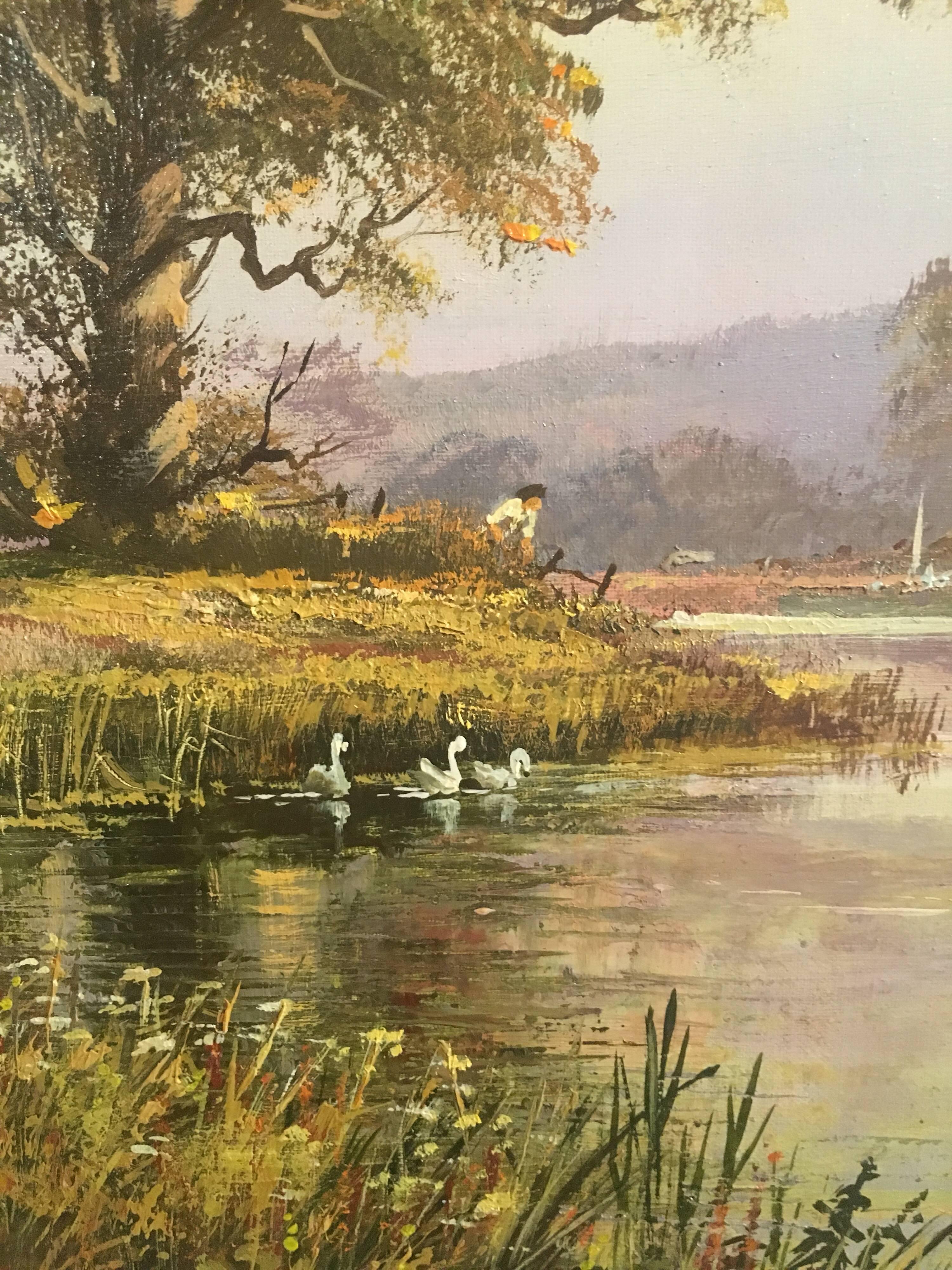 The Tranquil River, Large English Oil Painting, Signed 1
