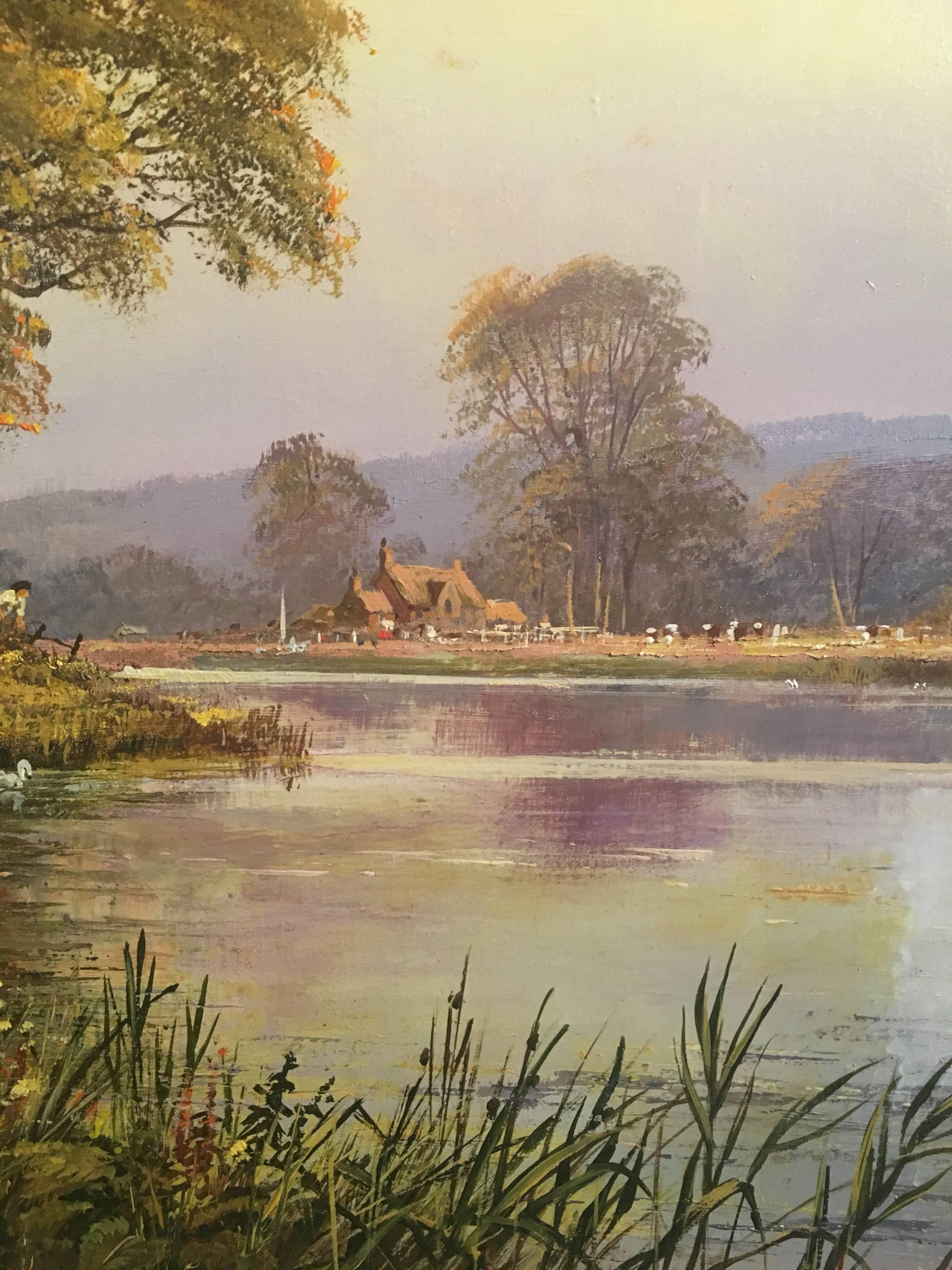 The Tranquil River, Large English Oil Painting, Signed  2
