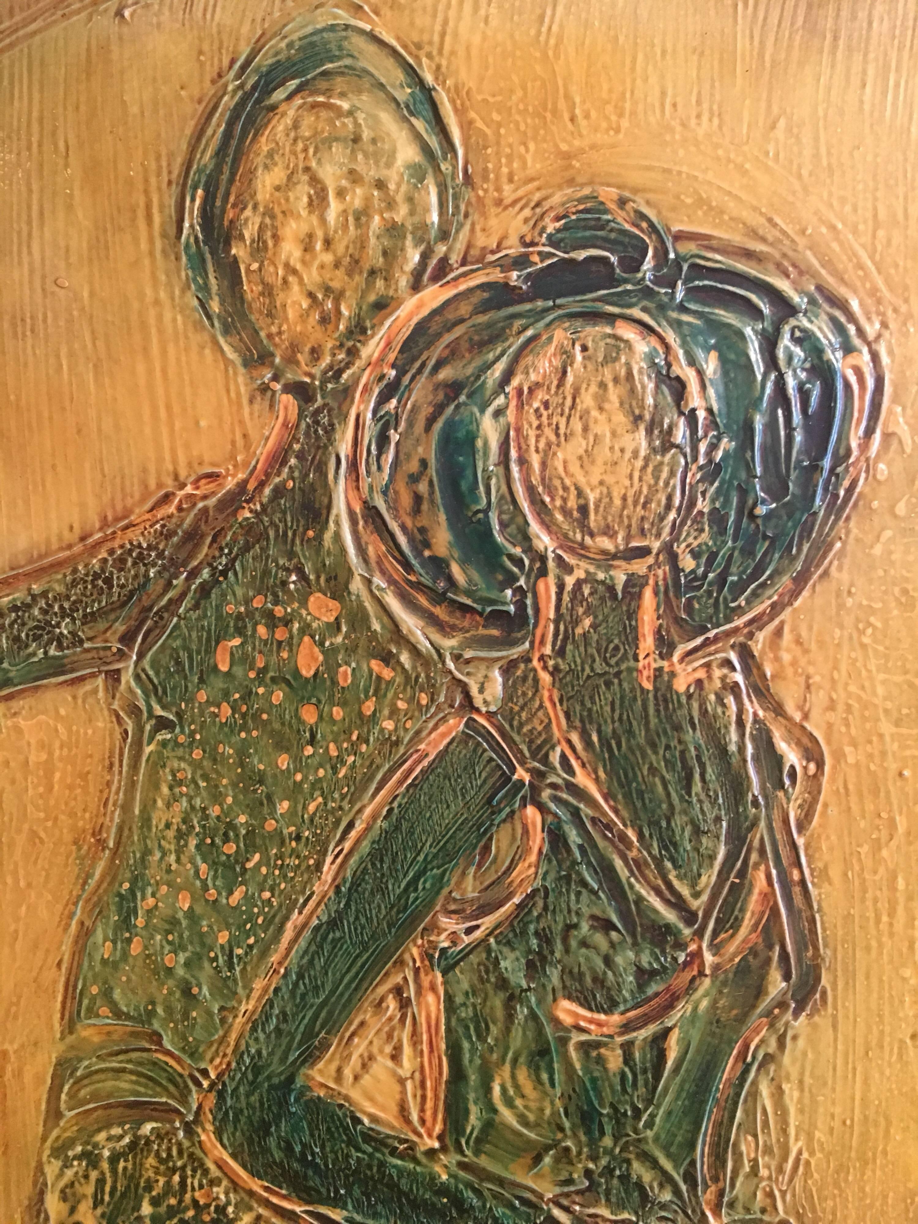 Figures on Beach
By French artist Louis Donnet Bjorn, Mid 20th Century
Oil painting on canvas, unframed
Signed on the lower left hand corner
Canvas size: 32 x 24

Wonderful abstract oil of two people at the beach (they appear to be in swimwear) in a