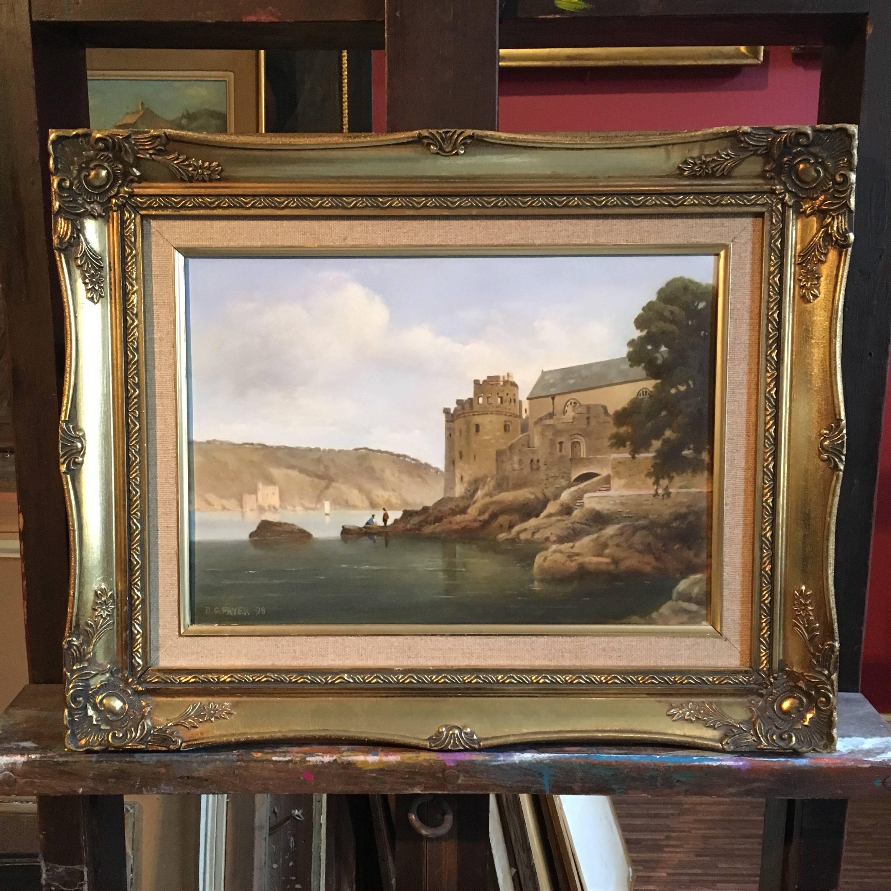 Dartmouth Castle, Fine Oil Painting, Signed - Brown Landscape Painting by Derrick Fryer