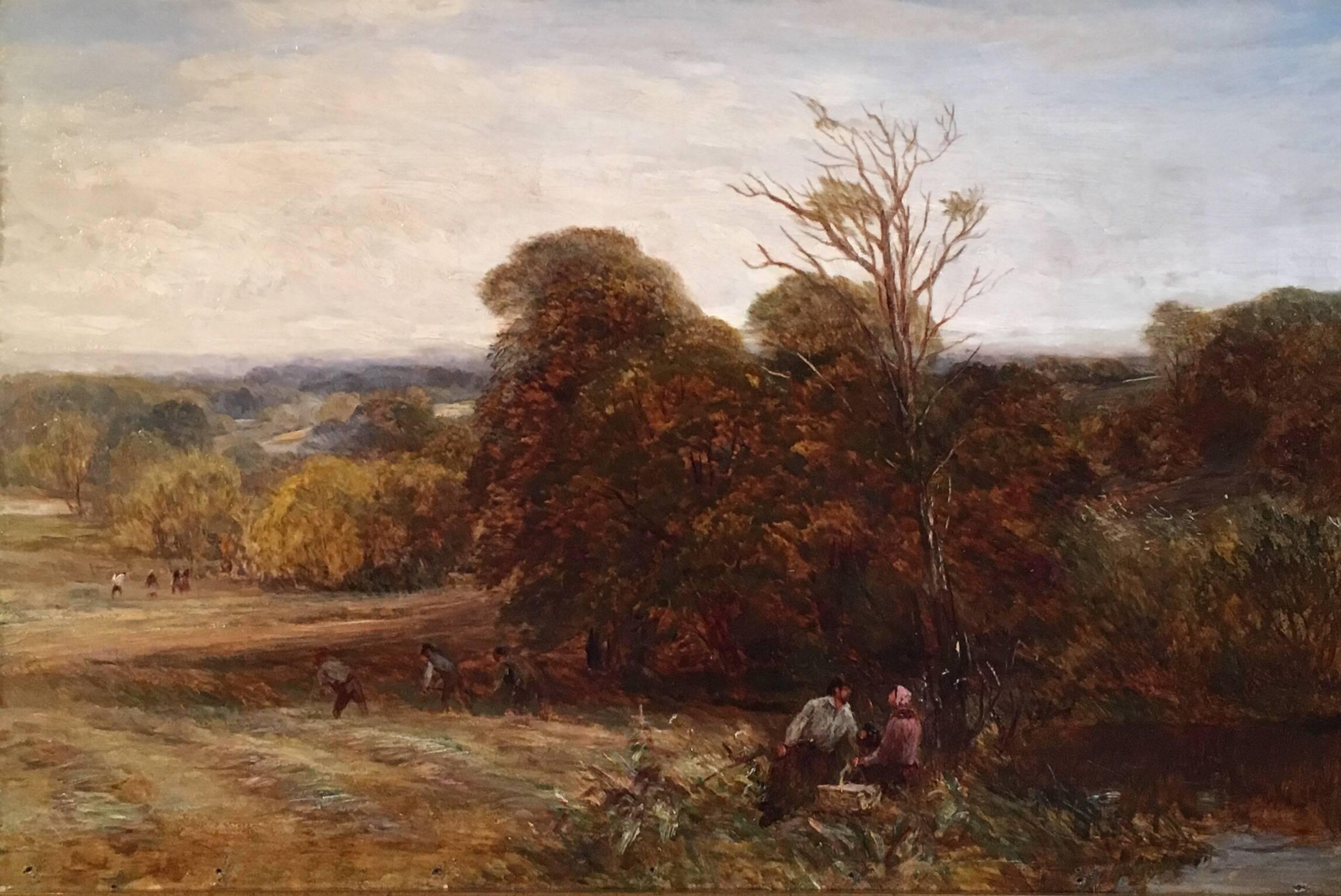 Figurative Painting de Unknown - La cosecha, pintura al óleo victoriana