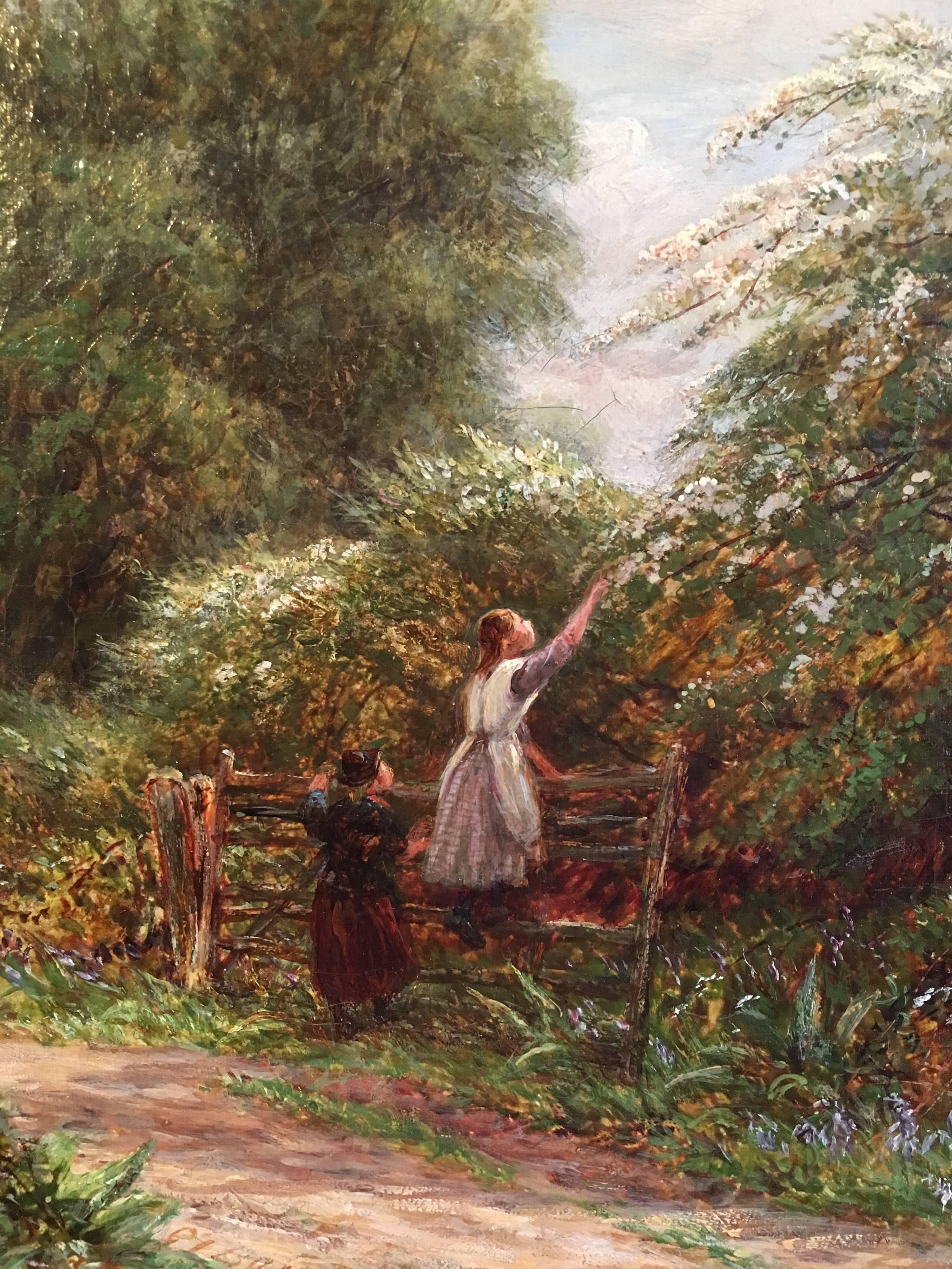 Gathering Berries, Victorian Oil Painting, Signed 2
