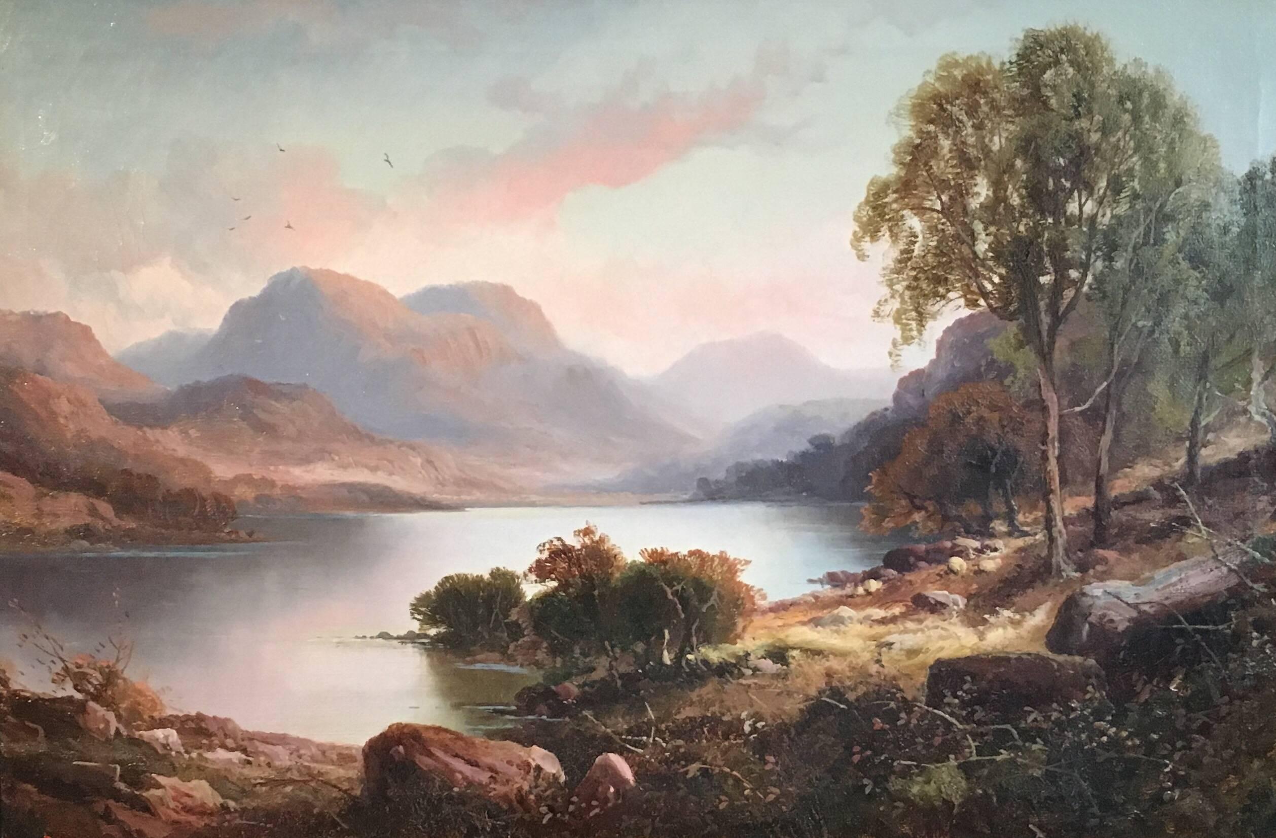 John Seymour Landscape Painting - Scottish Highland Loch, Victorian Oil Painting 
