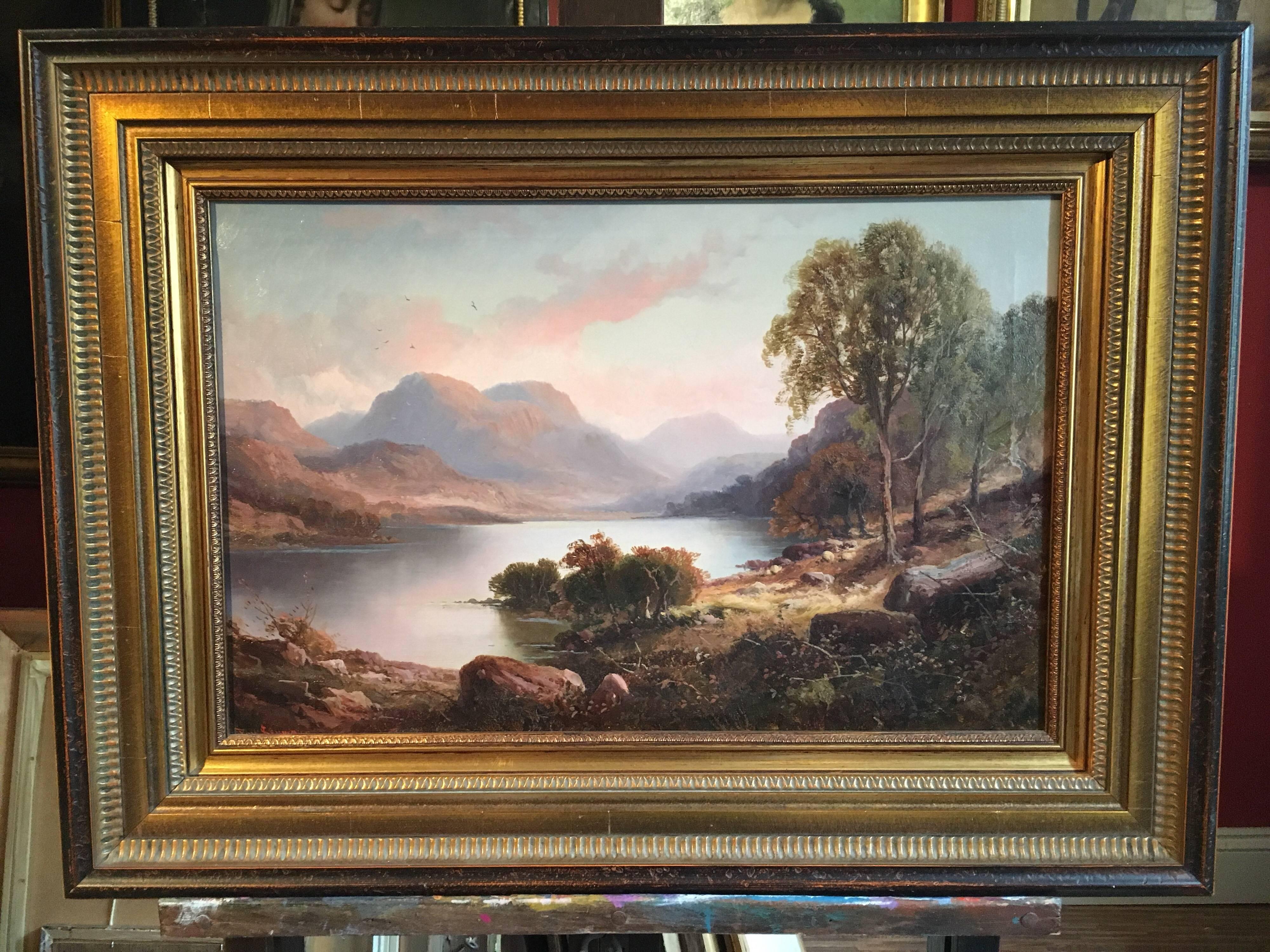 Scottish Highland Loch, Victorian Oil Painting  - Gray Landscape Painting by John Seymour