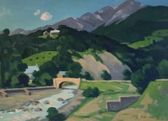 Le Pont de Pierre, Alpes, Large Post-Impressionist Oil, Signed 