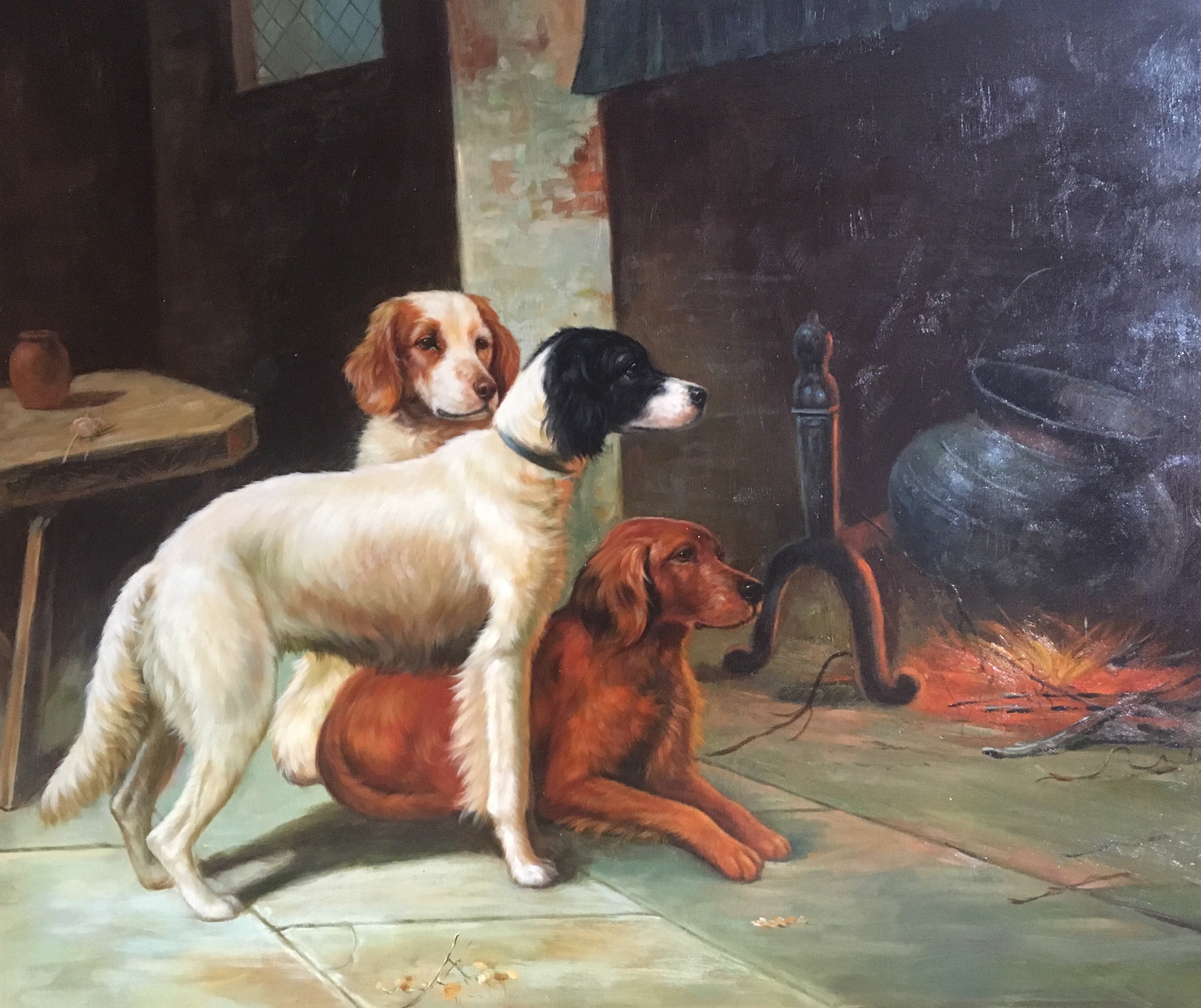 Victorian English Waiting for the Master Large Victorian Dog Painting