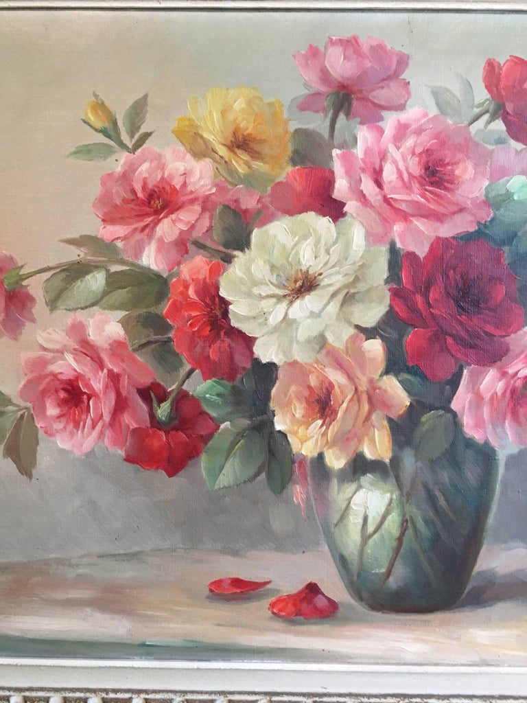 Unknown Vintage Roses, Large French Shabby Chic Oil