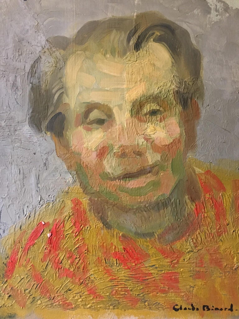 Claude Benard Impressionist Portrait, Stylised Orange Colour Oil Painting, Signed, Painting