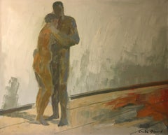The Embrace, Very Large Impressionist Nude Portrait, Signed Oil Painting