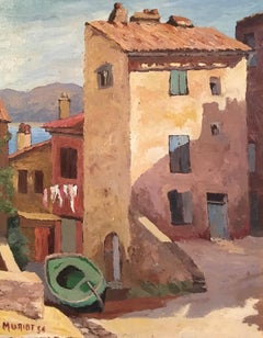 Architecture méditerranéenne, peinture à l'huile de paysage, signée et datée