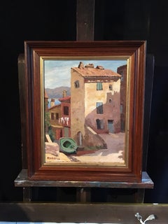 Mediterranean Architecture, Landscape Oil Painting, Signed and Dated