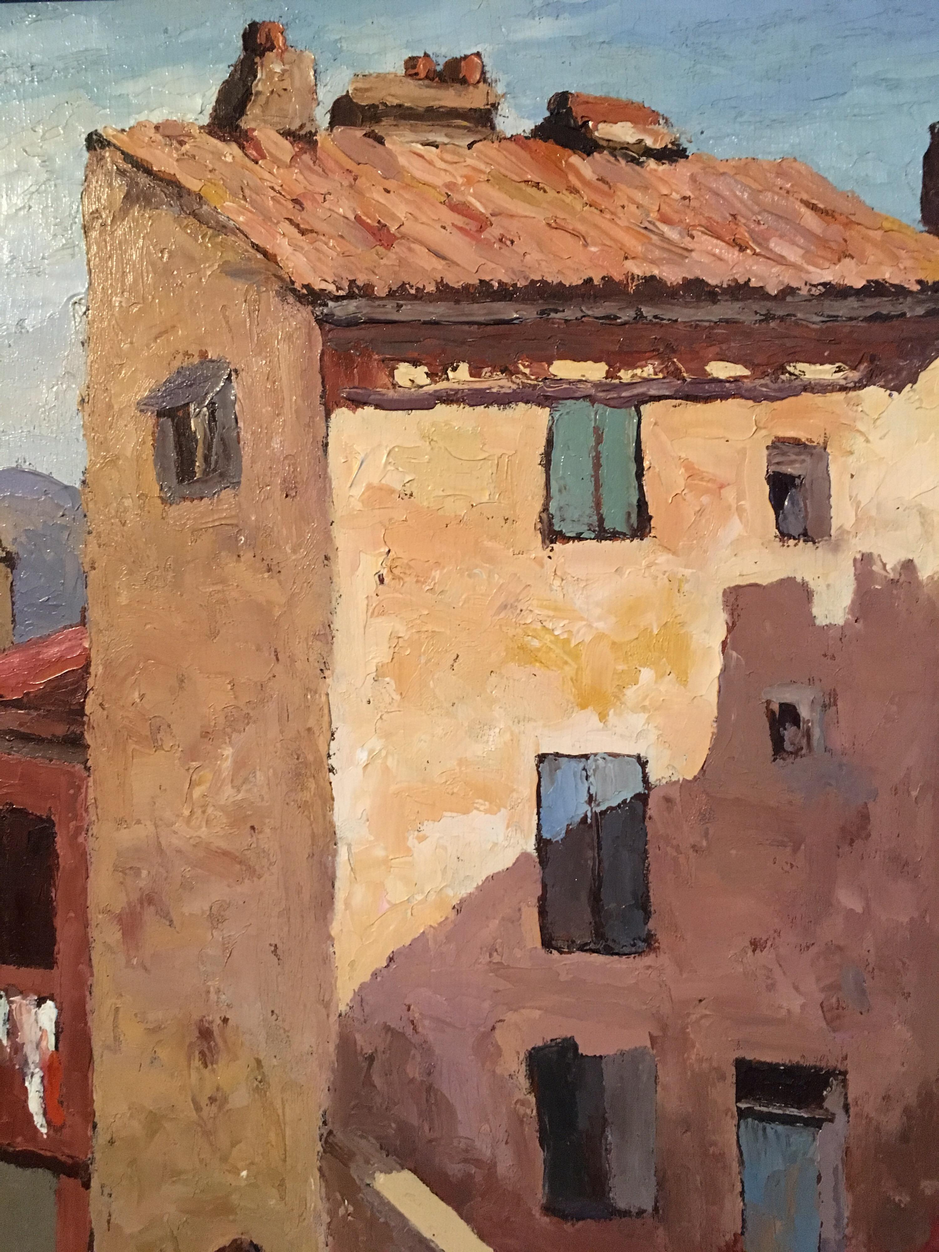 Mediterranean Architecture, Landscape Oil Painting, Signed and Dated For Sale 2