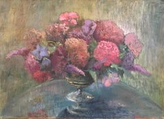 Nature morte florale, peinture à l'huile impressionniste anglaise, signée