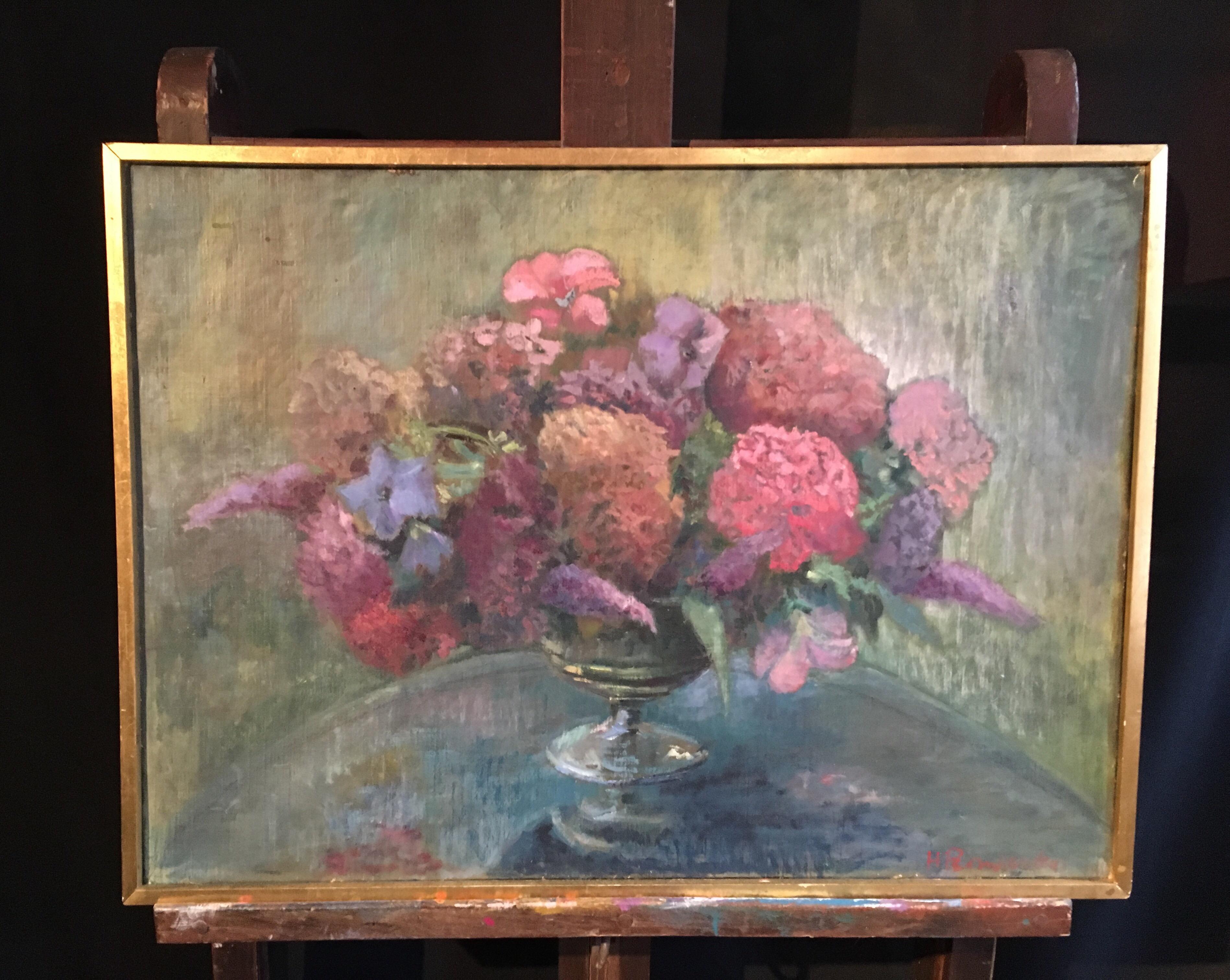 Naturaleza muerta floral, Pintura al óleo English Impressionist, Firmada - Painting de Penwarden