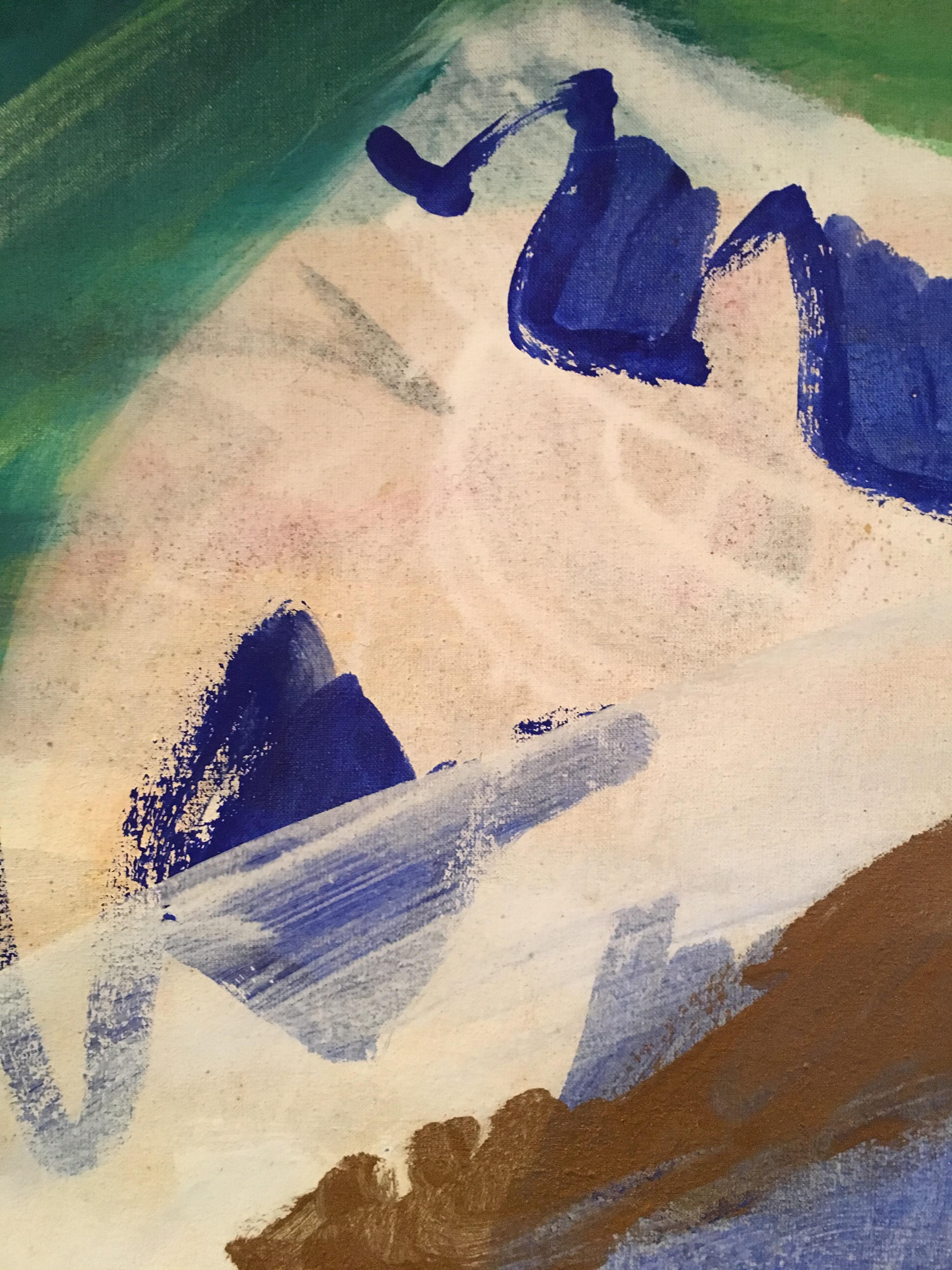 Pittura a olio astratta, colori verde, blu e oro - Painting Astratto di Roland Gautier