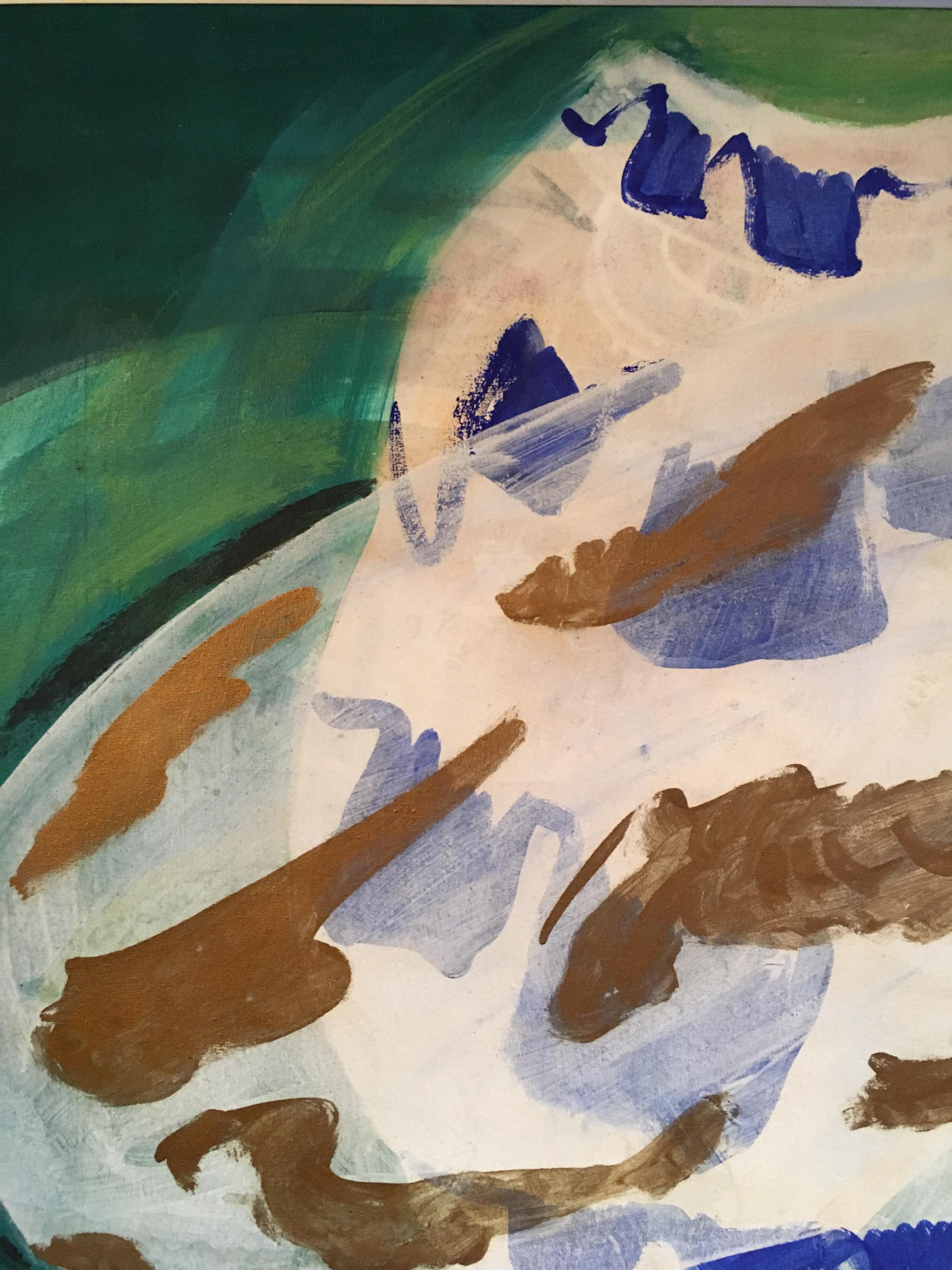 Peinture à l'huile abstraite, couleur verte, bleue et or en vente 2
